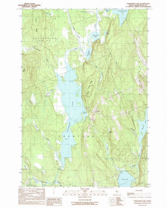 1990 Crawford Lake, ME - Maine - USGS Topographic Map