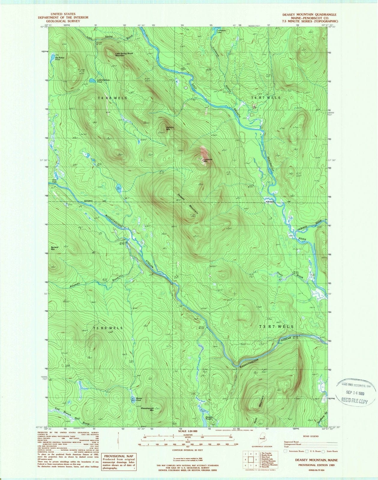 1989 Deasey Mountain, ME - Maine - USGS Topographic Map