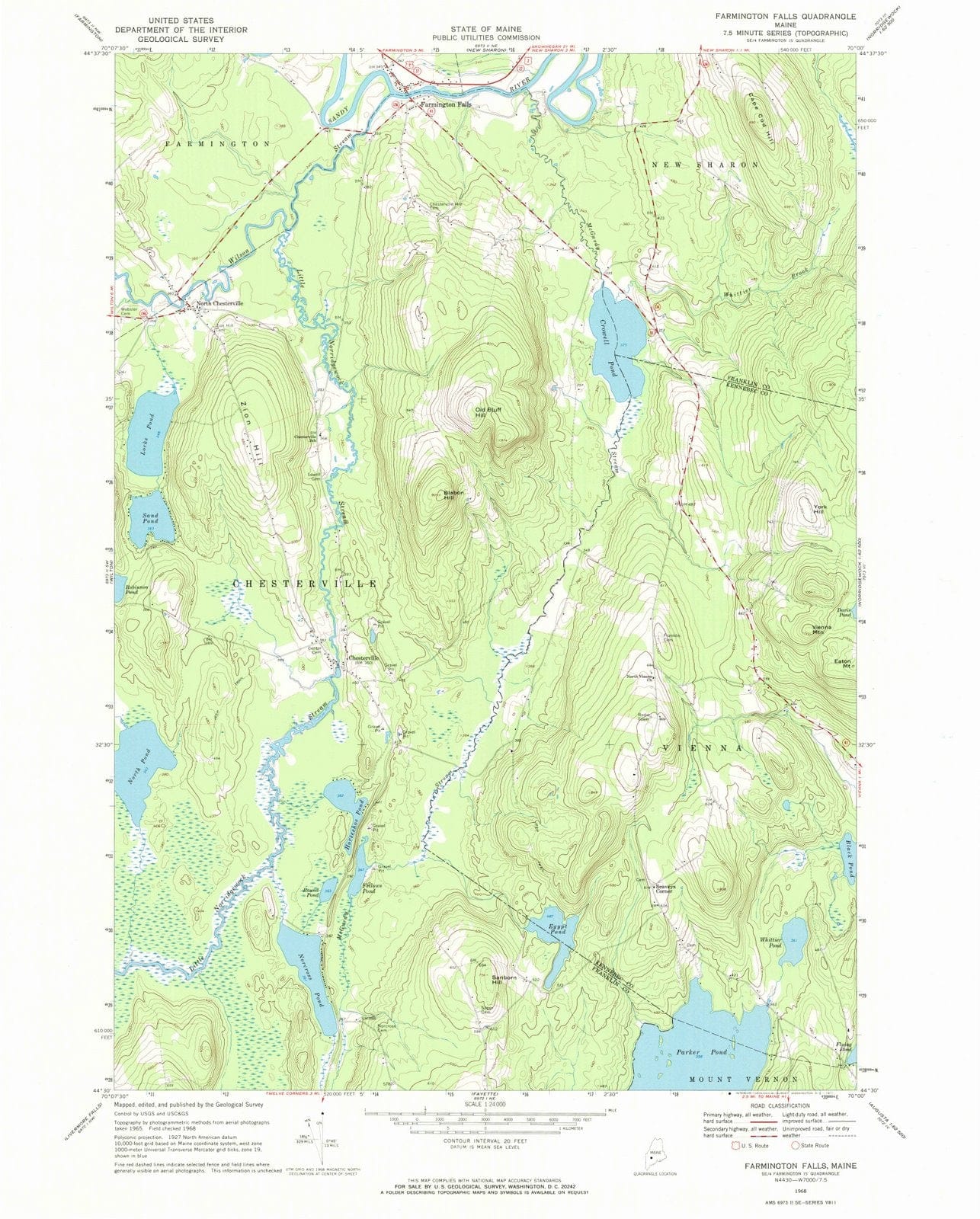 1968 Farmington Falls, ME - Maine - USGS Topographic Map