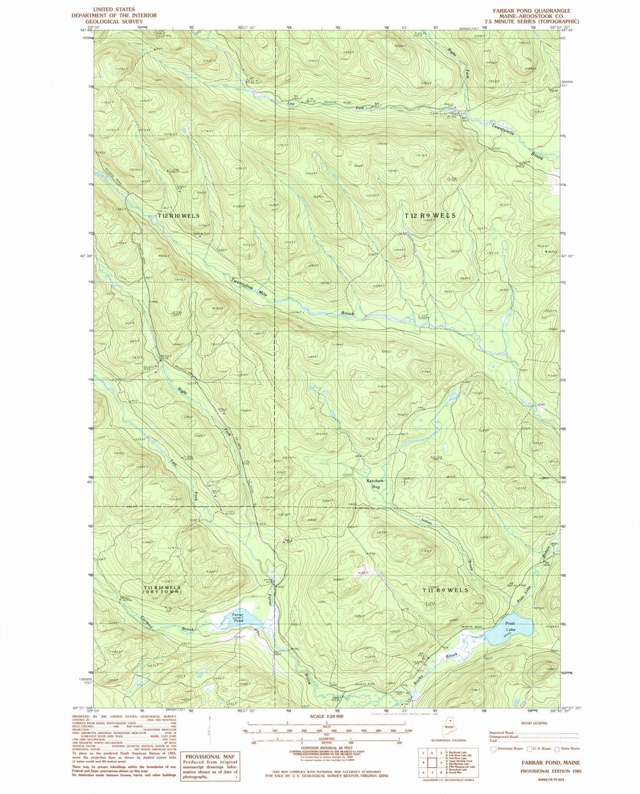 1985 Farrar Pond, ME - Maine - USGS Topographic Map