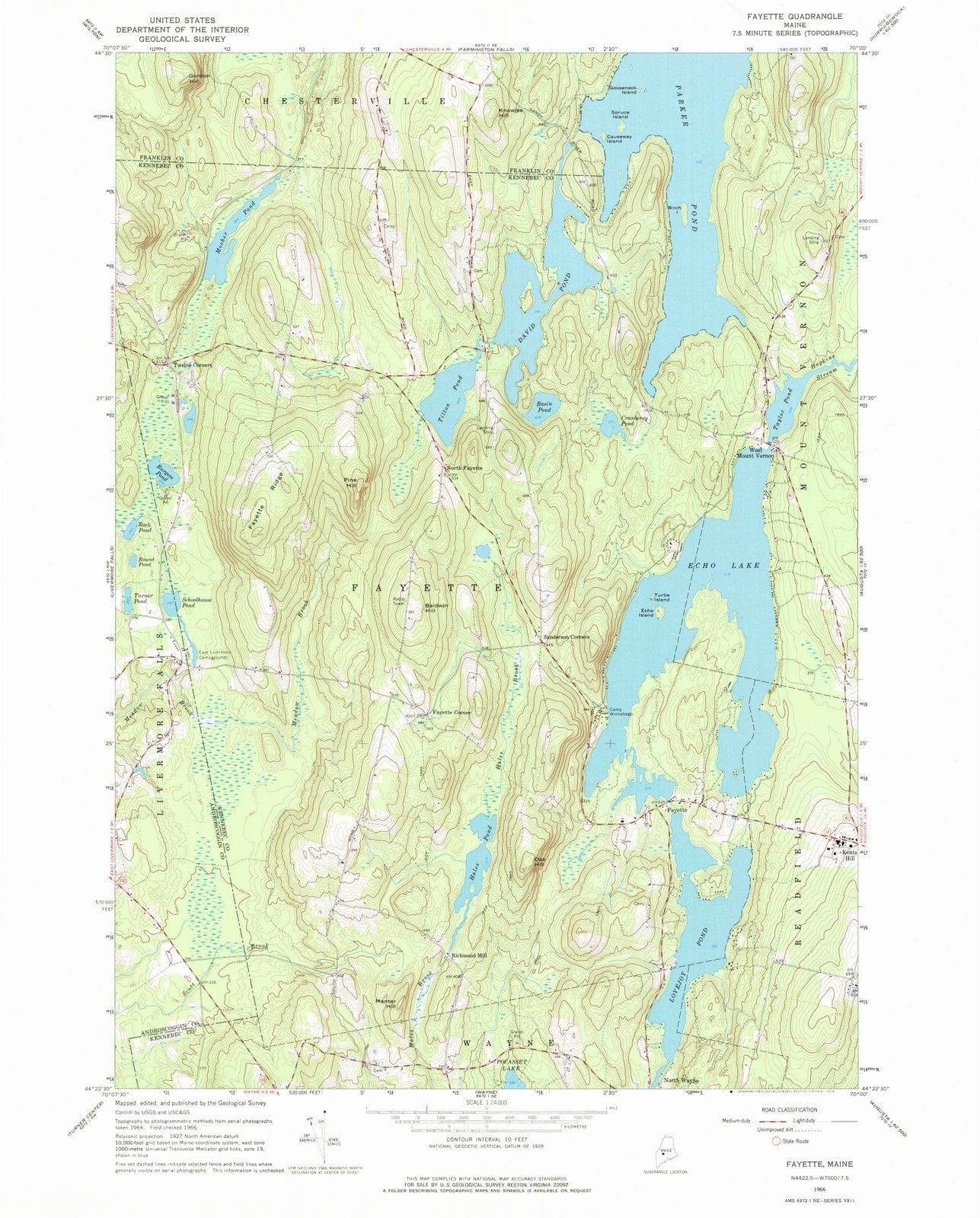 1966 Fayette, ME - Maine - USGS Topographic Map