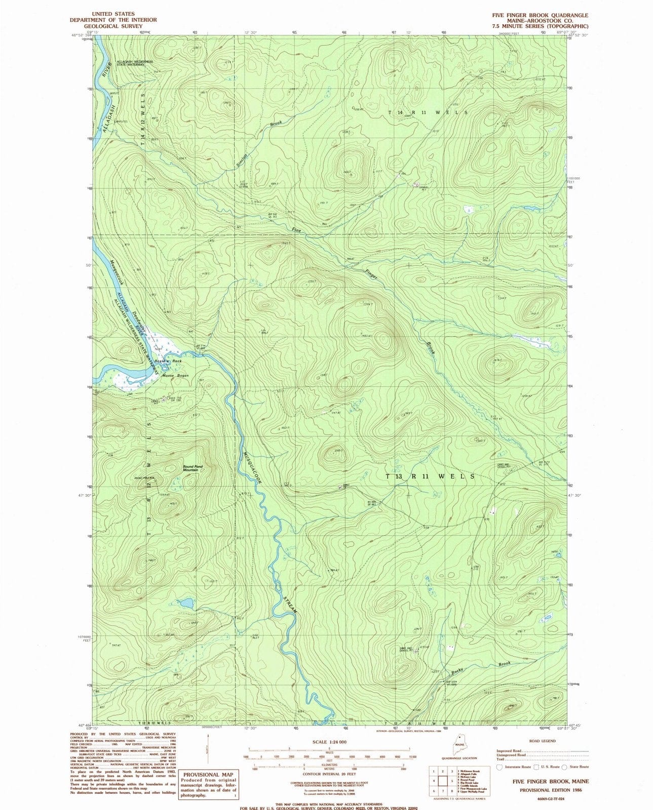 1986 Five Finger Brook, ME - Maine - USGS Topographic Map