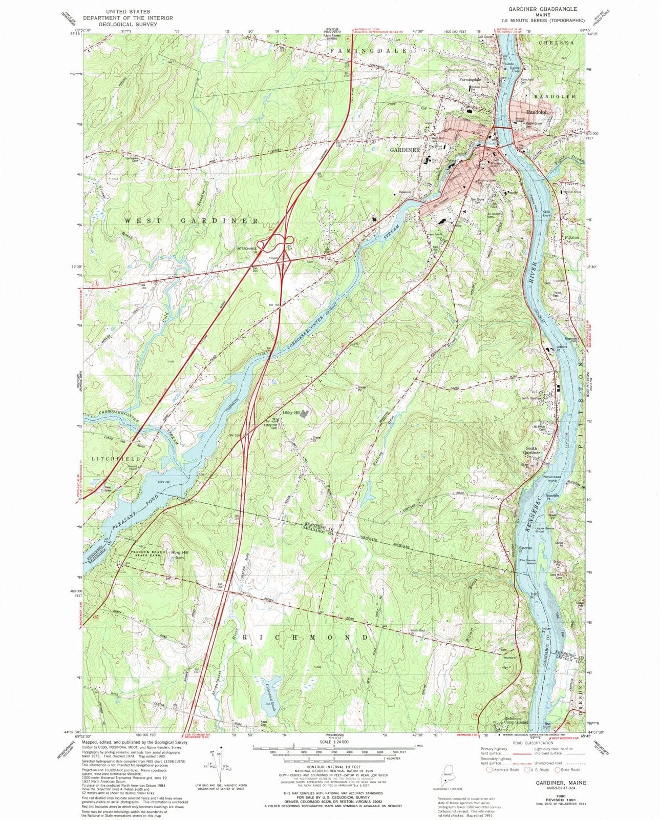 1980 Gardiner, ME - Maine - USGS Topographic Map