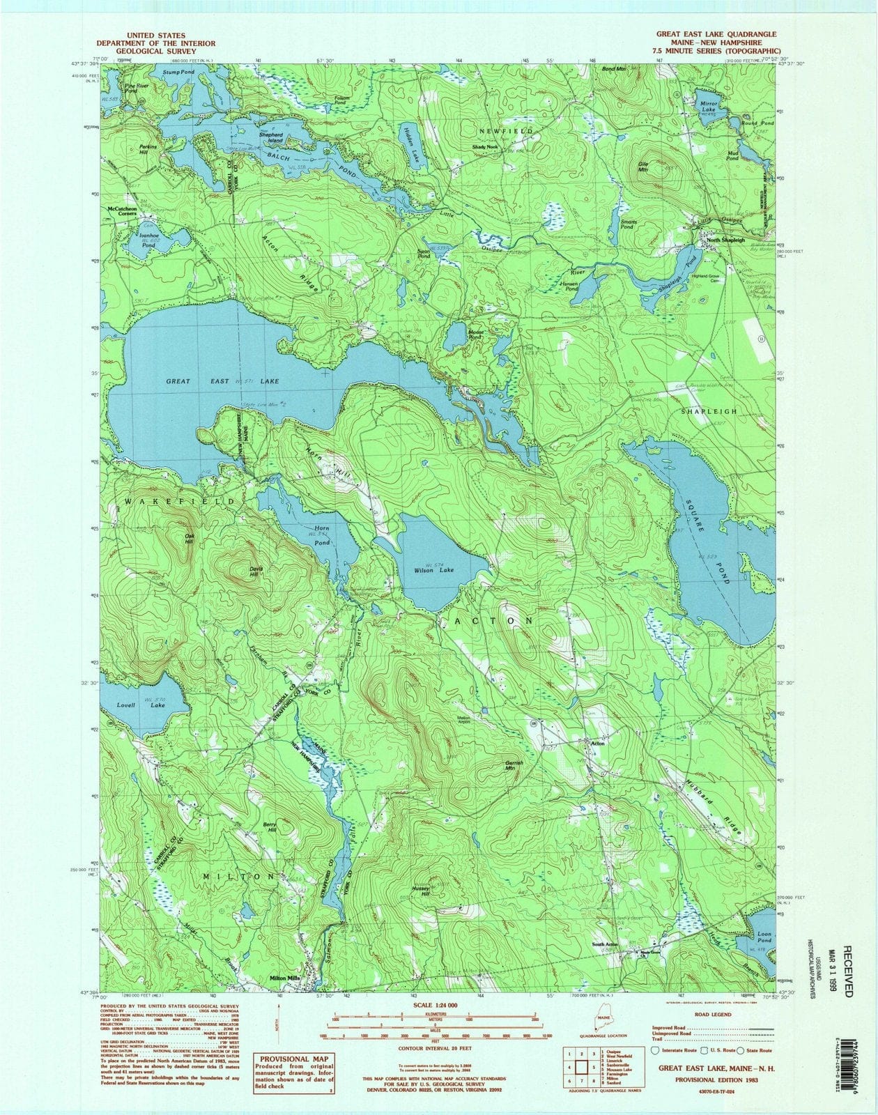 1983 Great East Lake, ME - Maine - USGS Topographic Map
