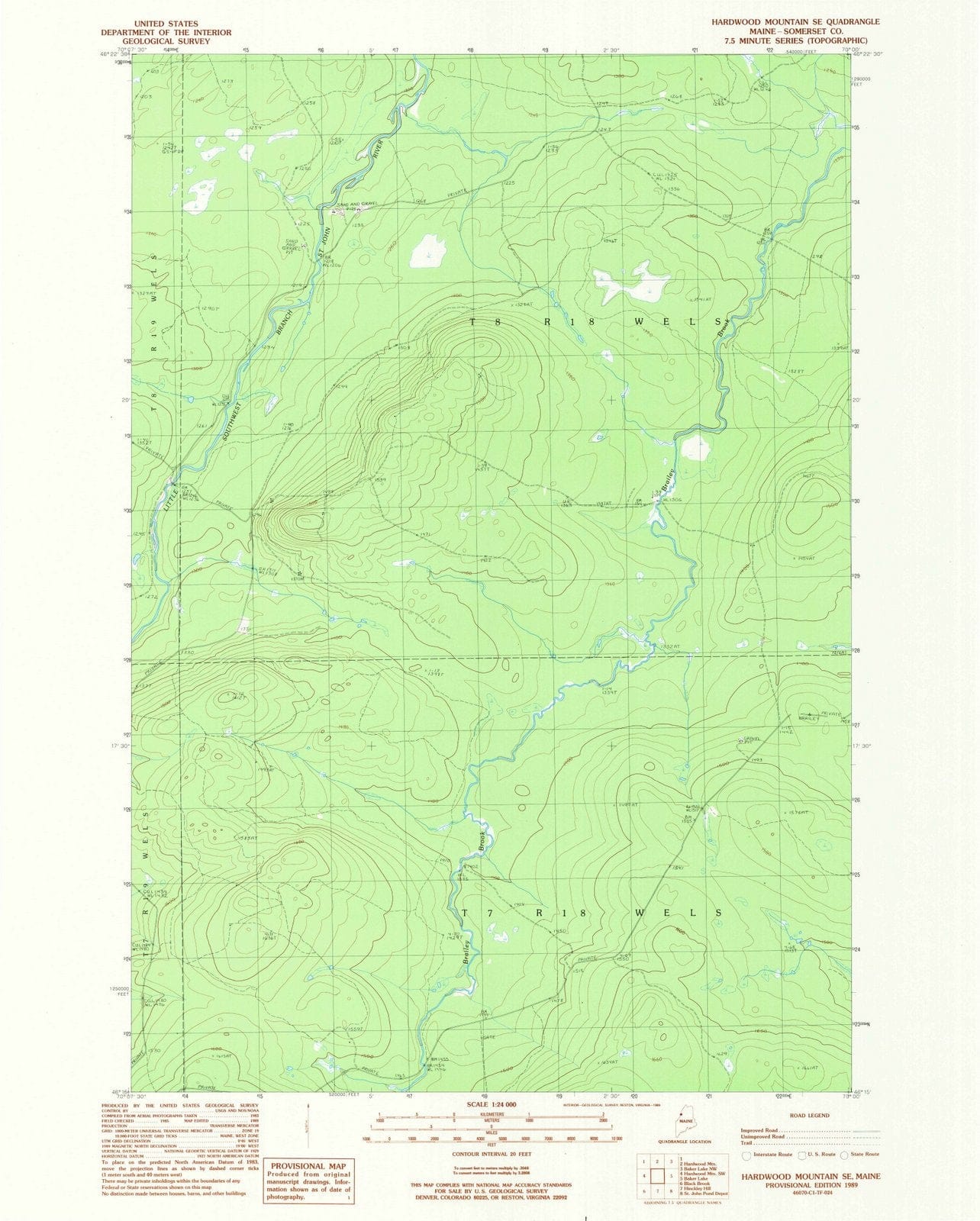 1989 Hardwood Mountain, ME - Maine - USGS Topographic Map