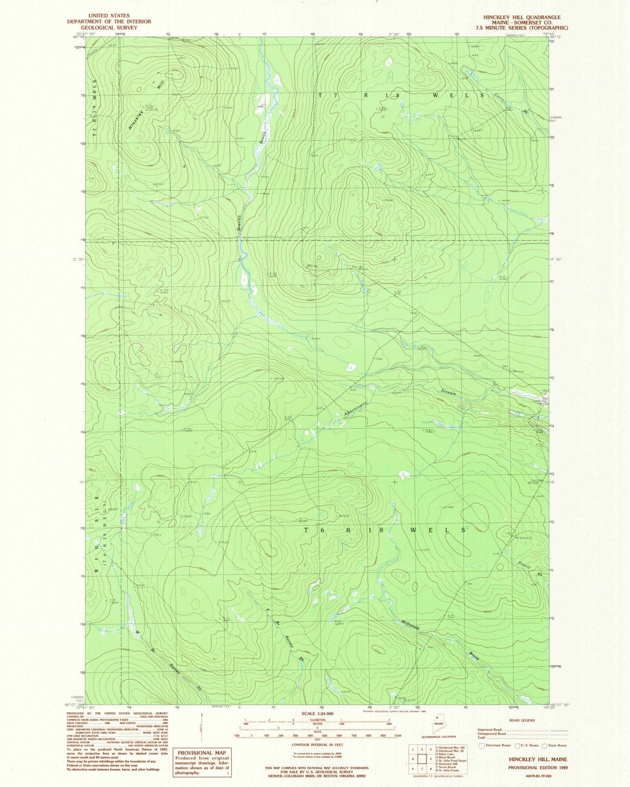 1989 Hinckley Hill, ME - Maine - USGS Topographic Map