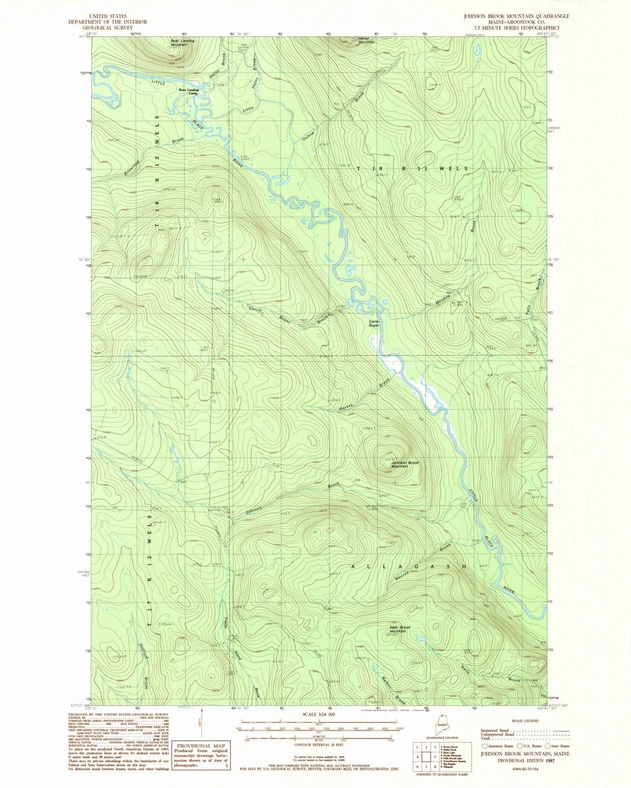 1987 Johnson Brook Mountain, ME - Maine - USGS Topographic Map