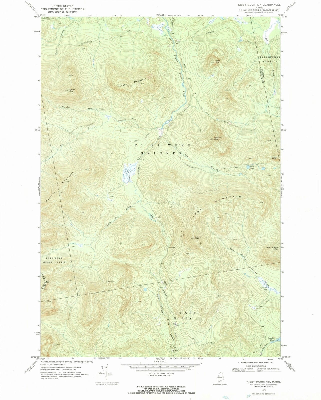 1970 Kibby Mountain, ME - Maine - USGS Topographic Map