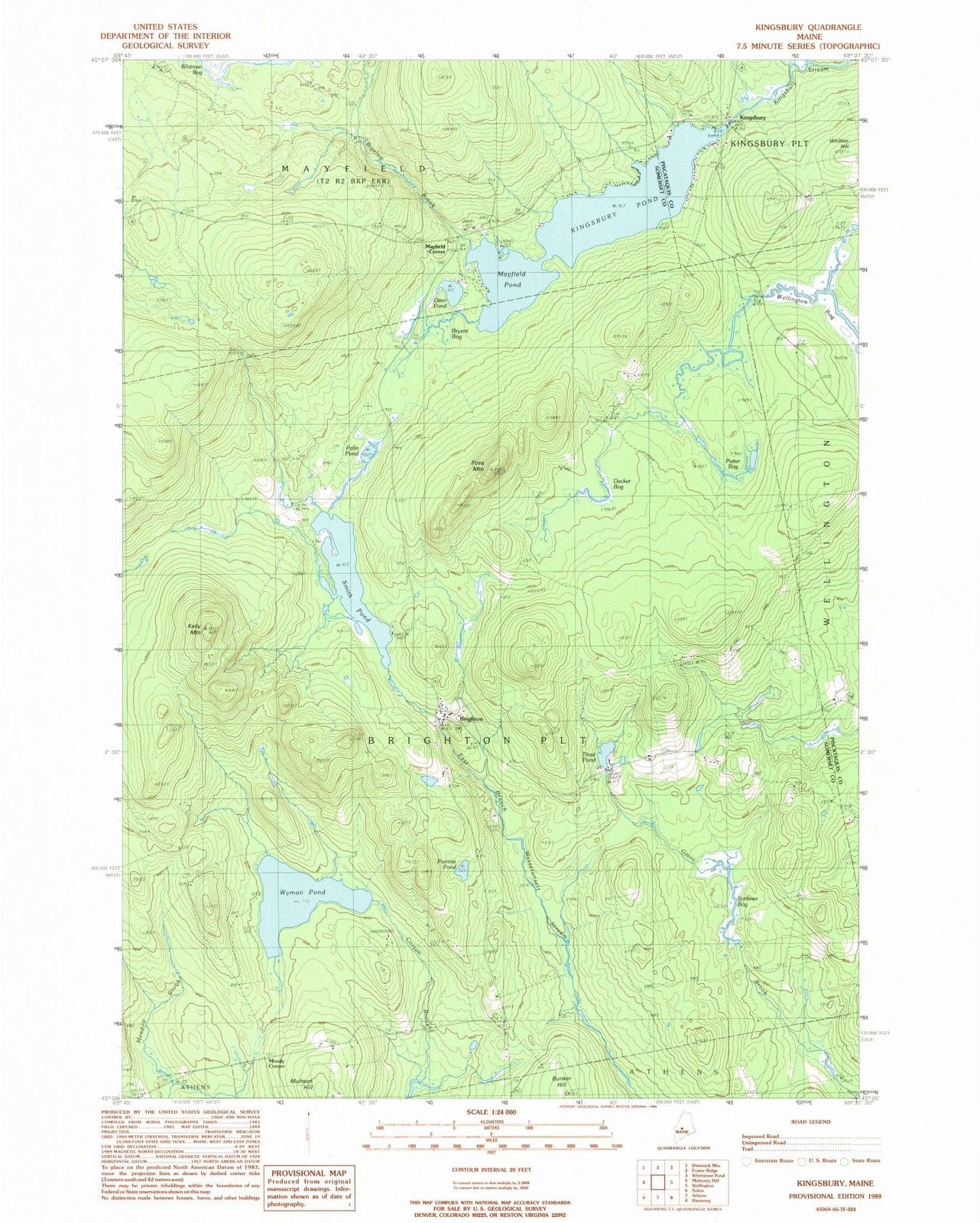 1989 Kingsbury, ME - Maine - USGS Topographic Map