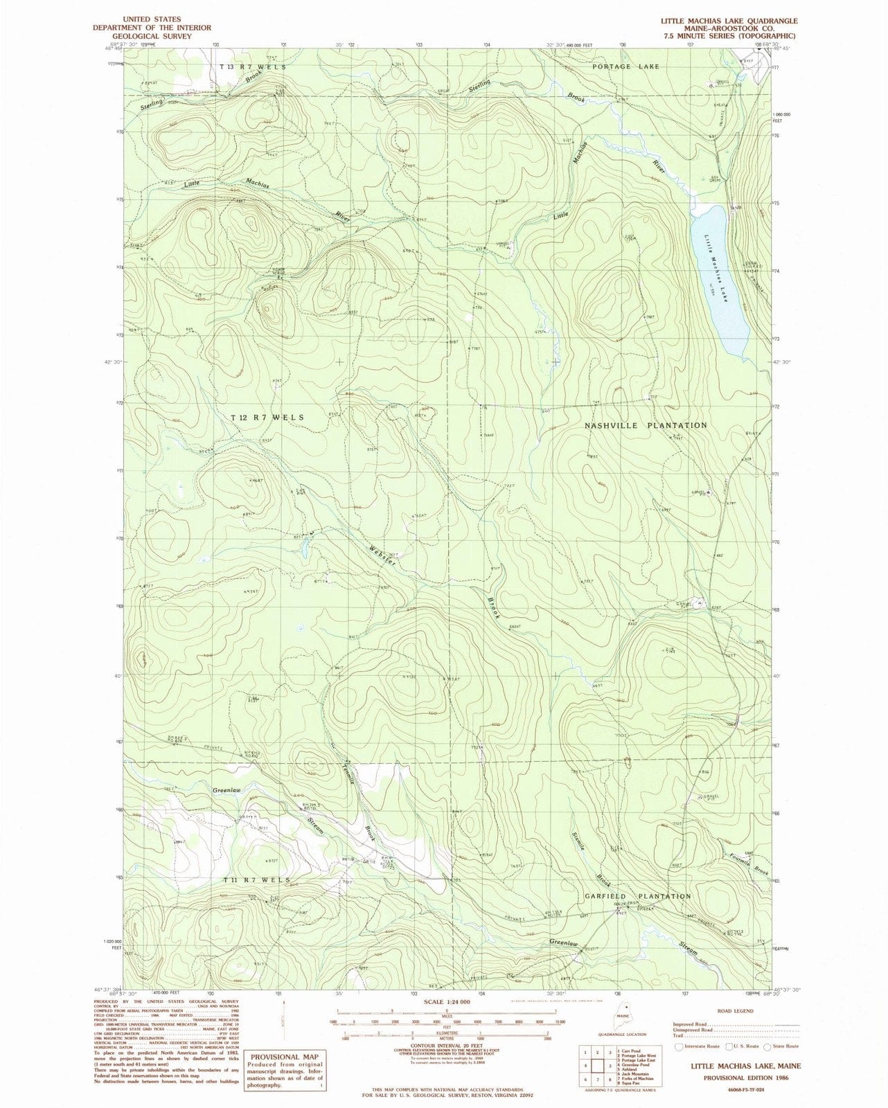 1986 Little Machias Lake, ME - Maine - USGS Topographic Map