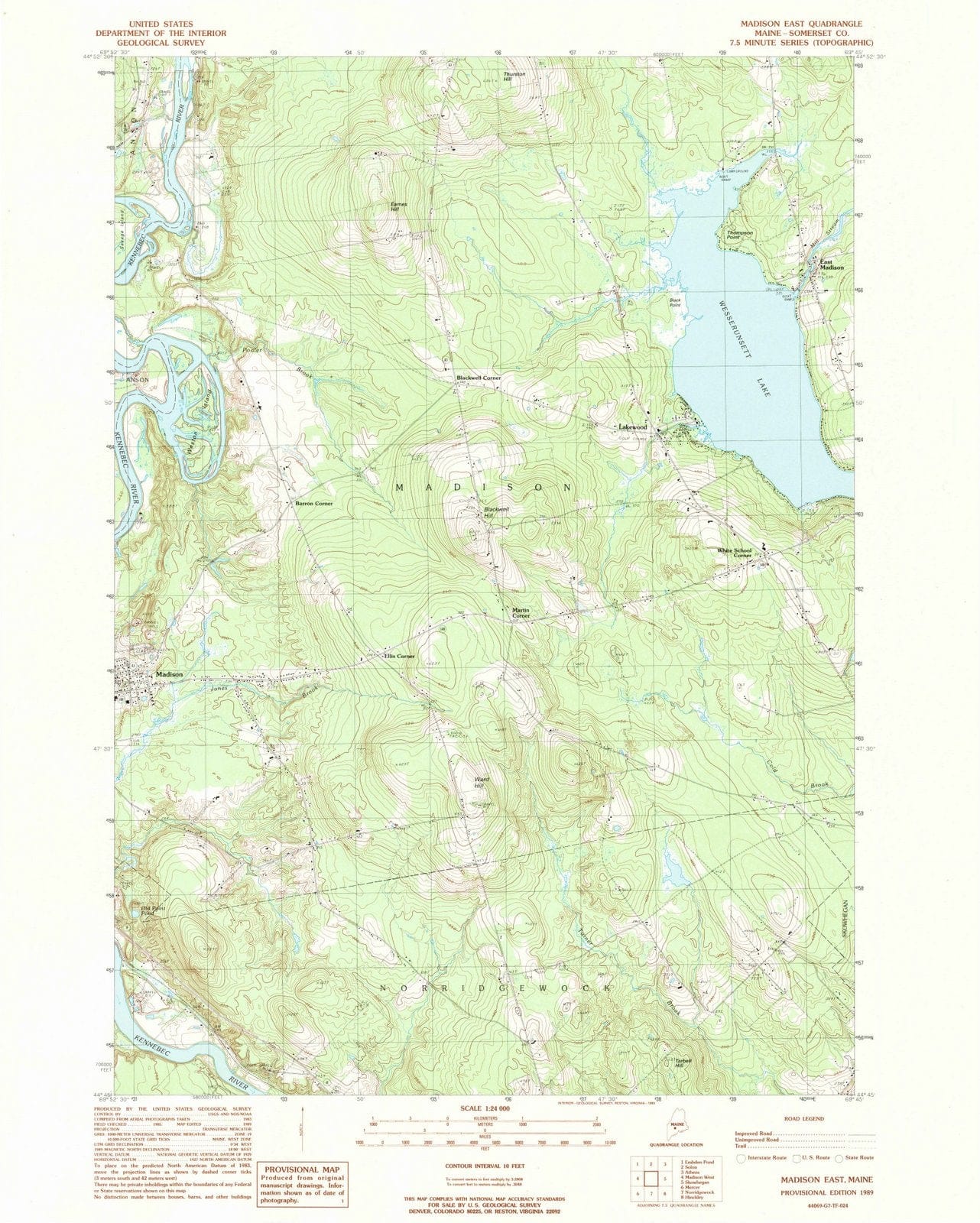1989 Madison East, ME - Maine - USGS Topographic Map