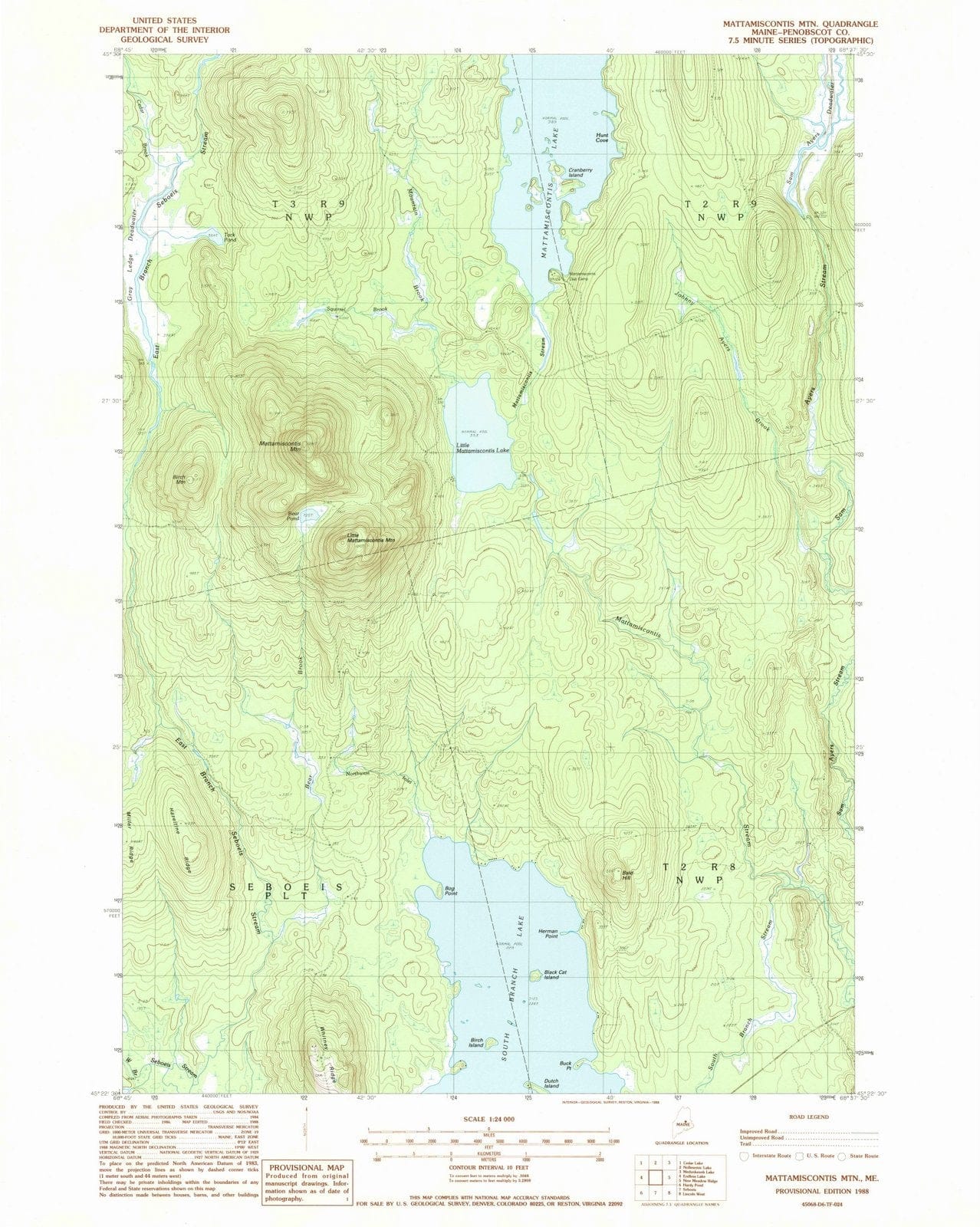 1988 Mattamiscontis MTN, ME - Maine - USGS Topographic Map