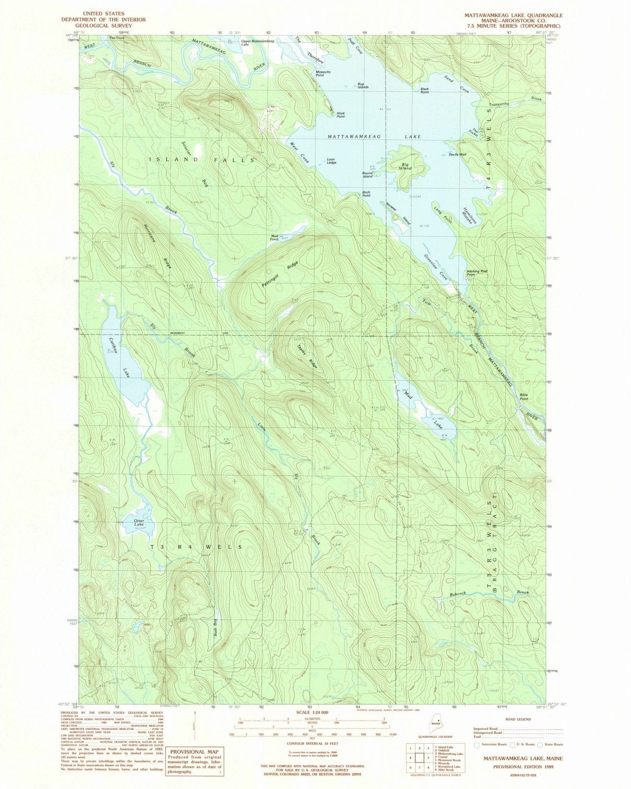 1989 Mattawamkeag Lake, ME - Maine - USGS Topographic Map