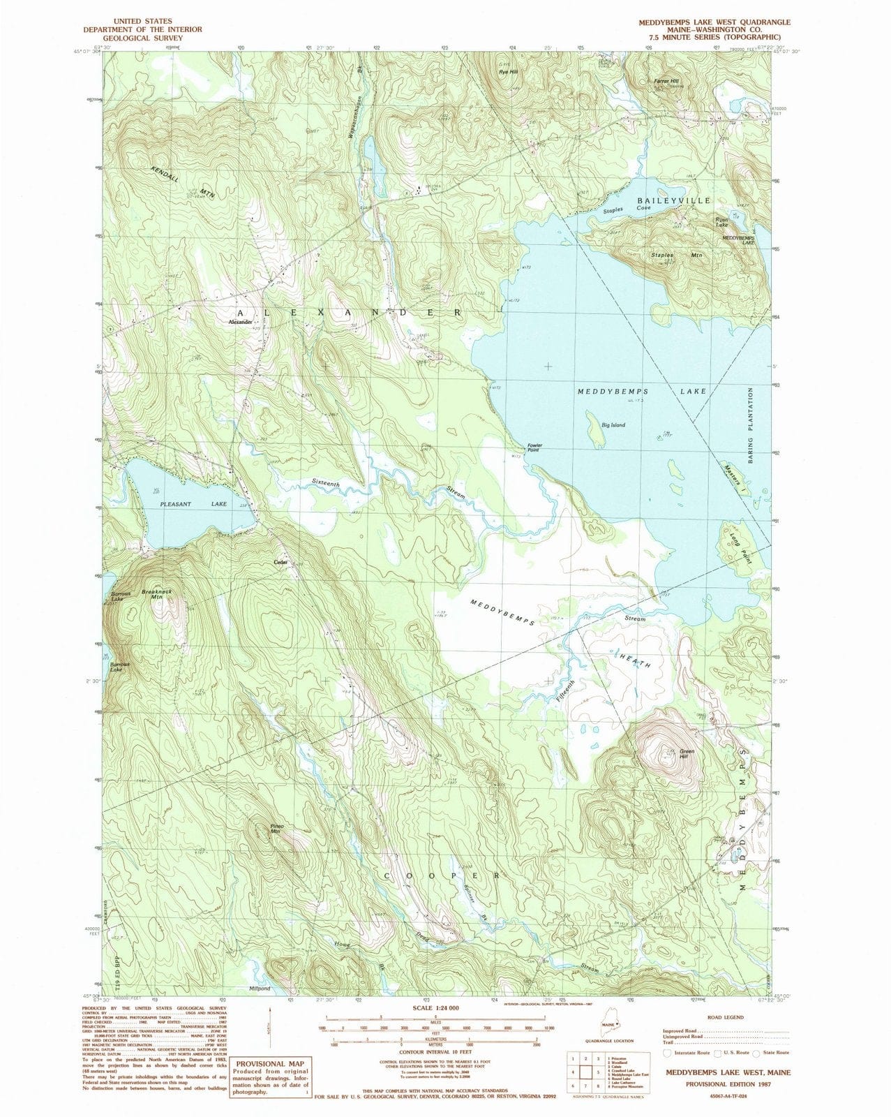 1987 Meddybemps Lake West, ME - Maine - USGS Topographic Map