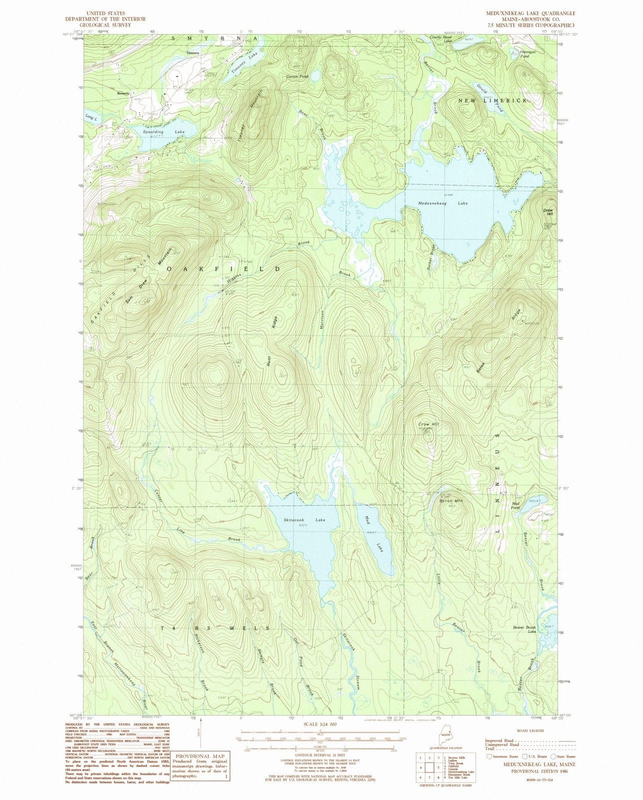 1986 Meduxnekeag Lake, ME - Maine - USGS Topographic Map