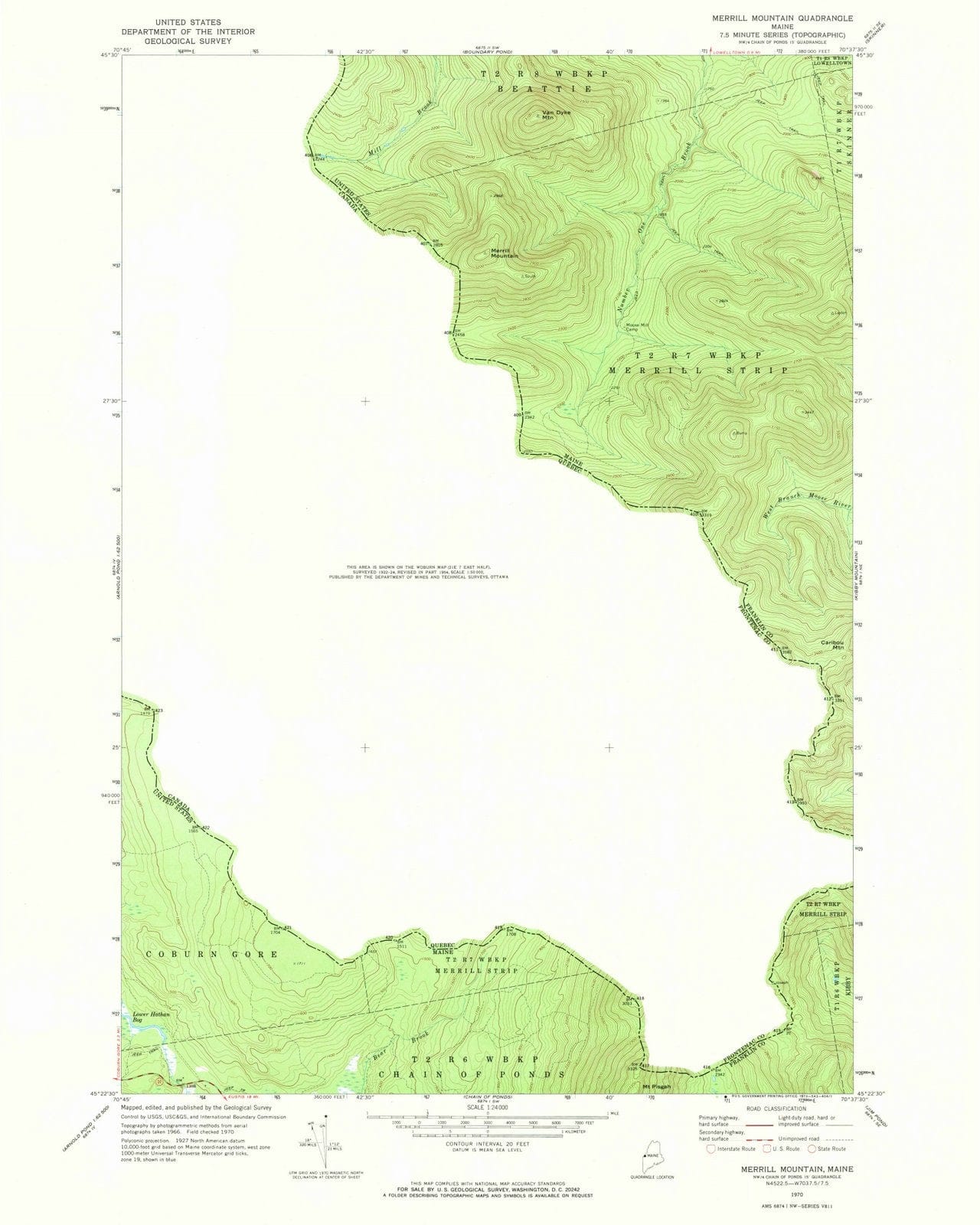 1970 Merrill Mountain, ME - Maine - USGS Topographic Map