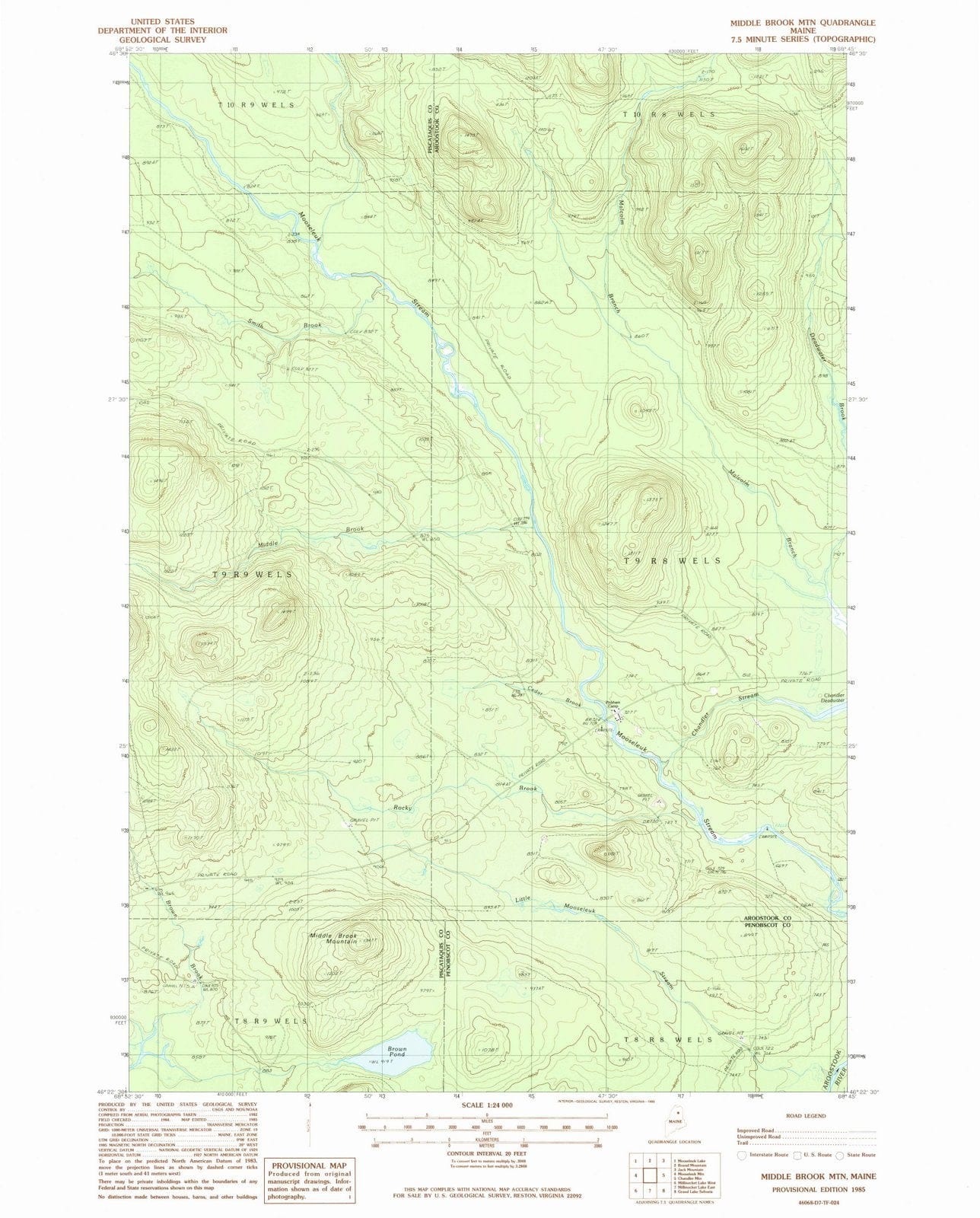 1985 Middle Brook MTN, ME - Maine - USGS Topographic Map