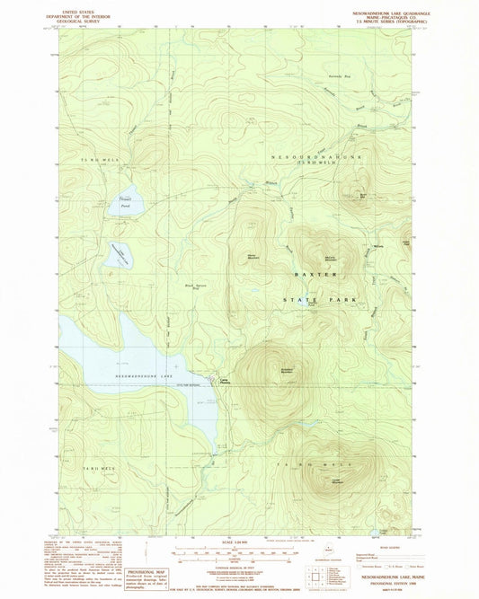 1988 Nesowadnehunk Lake, ME - Maine - USGS Topographic Map