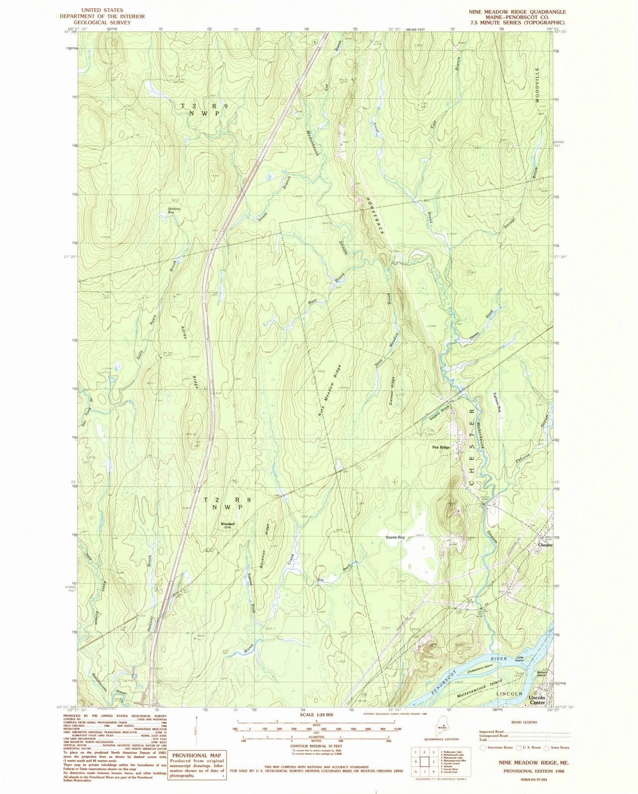 1988 Nine Meadow Ridge, ME - Maine - USGS Topographic Map