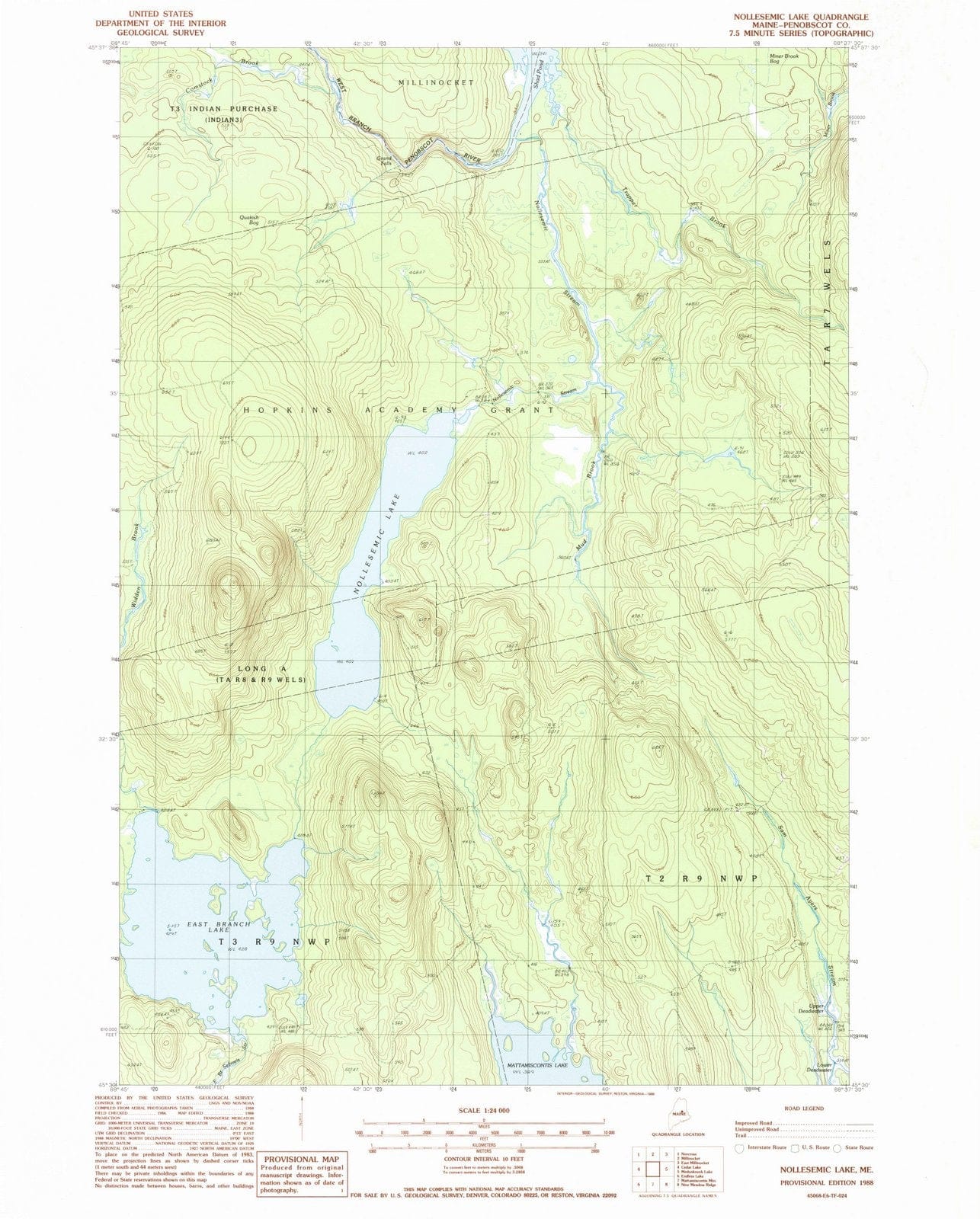 1988 Nollesemic Lake, ME - Maine - USGS Topographic Map