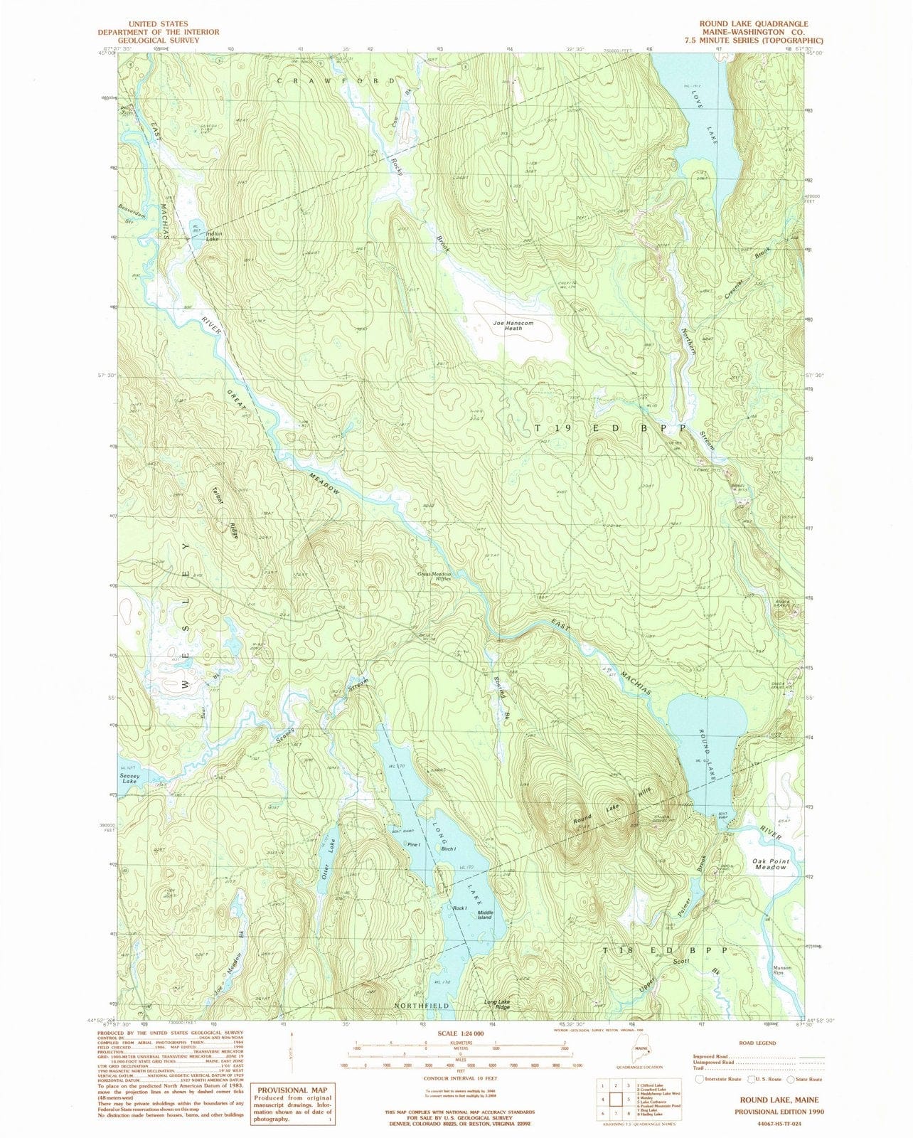 1990 Round Lake, ME - Maine - USGS Topographic Map