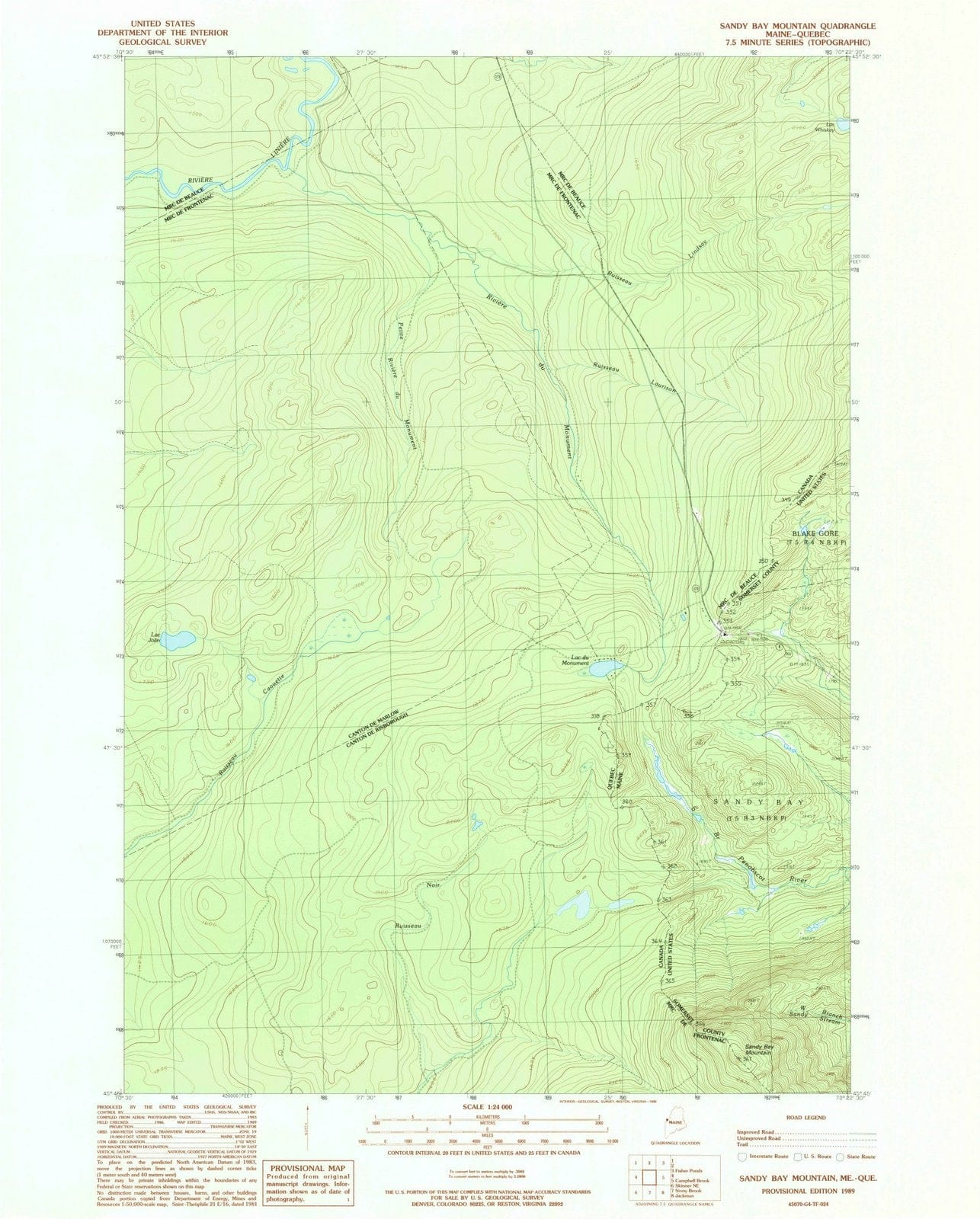1989 Sandy Bay Mountain, ME - Maine - USGS Topographic Map