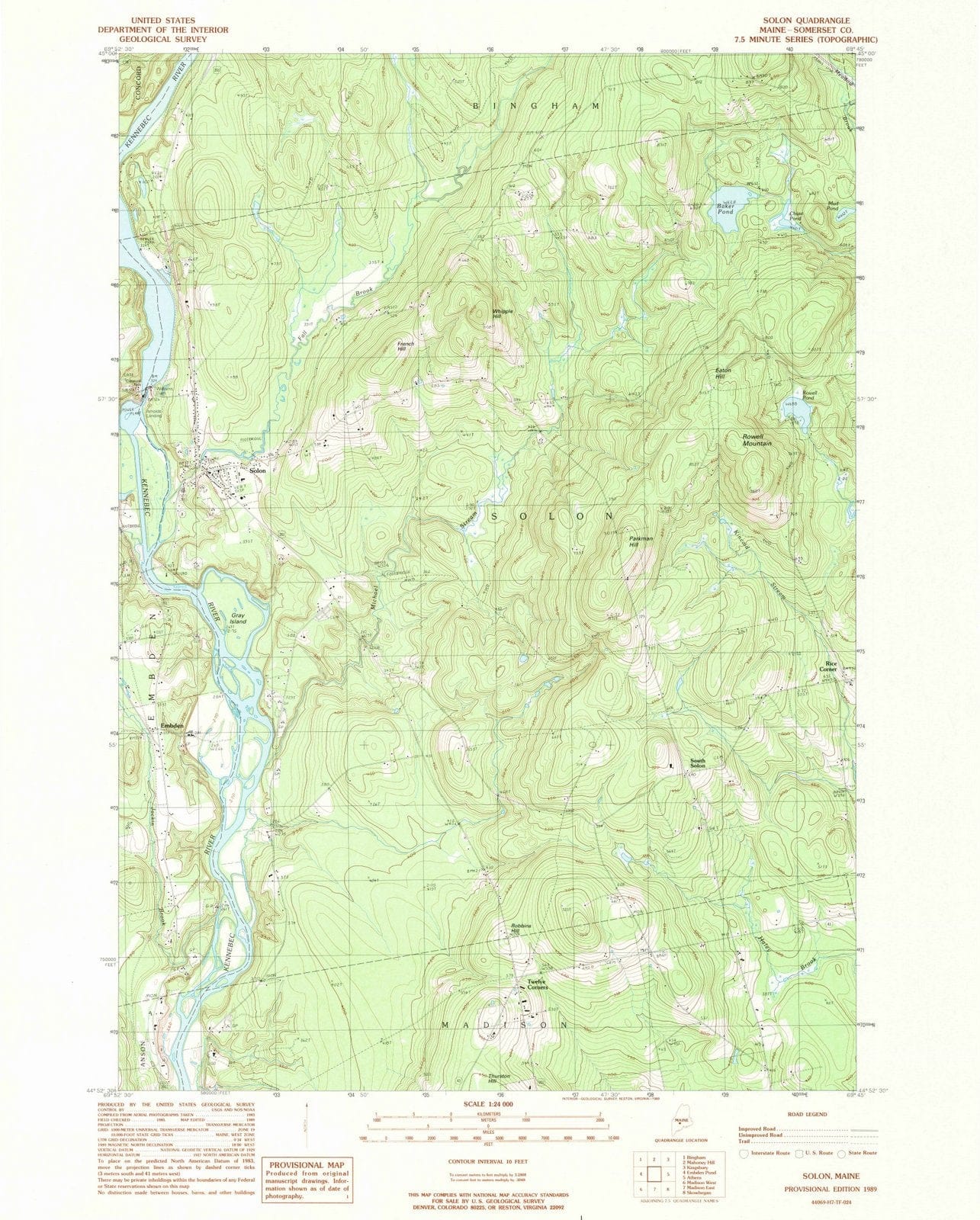 1989 Solon, ME - Maine - USGS Topographic Map
