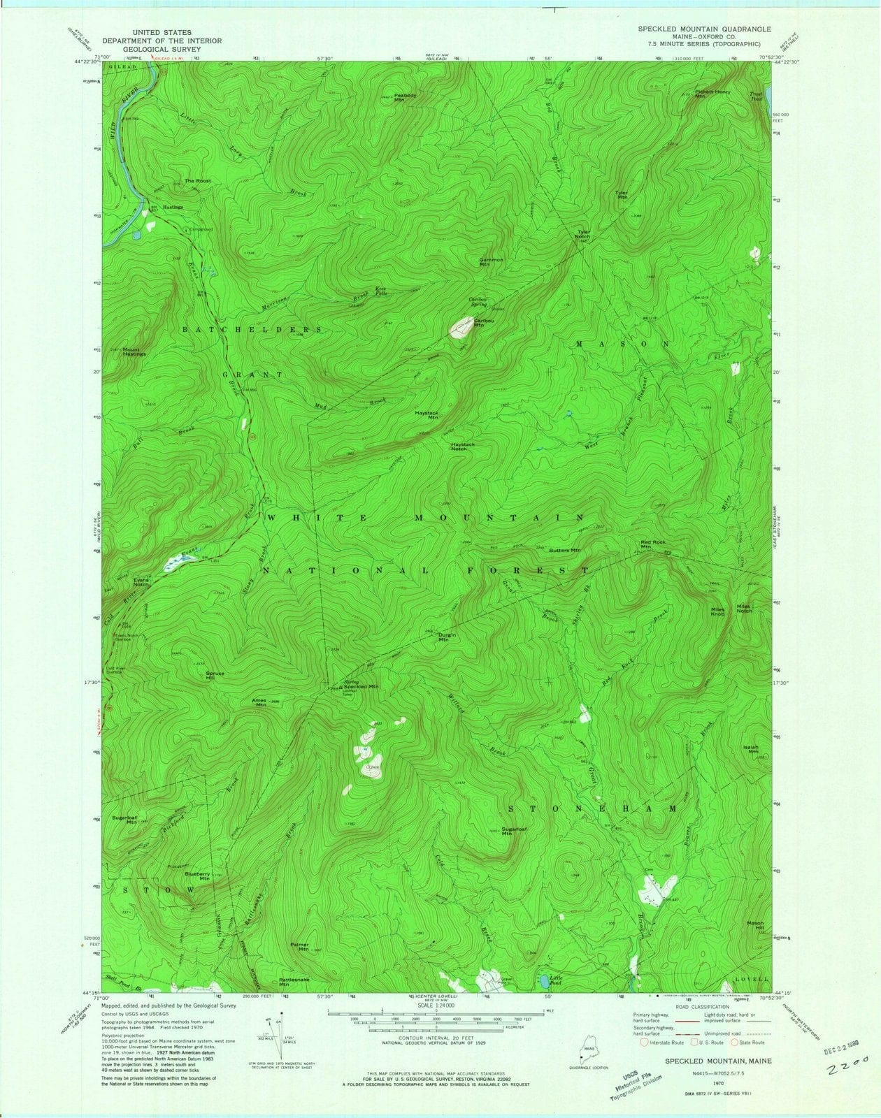 1970 Speckled Mountain, ME - Maine - USGS Topographic Map