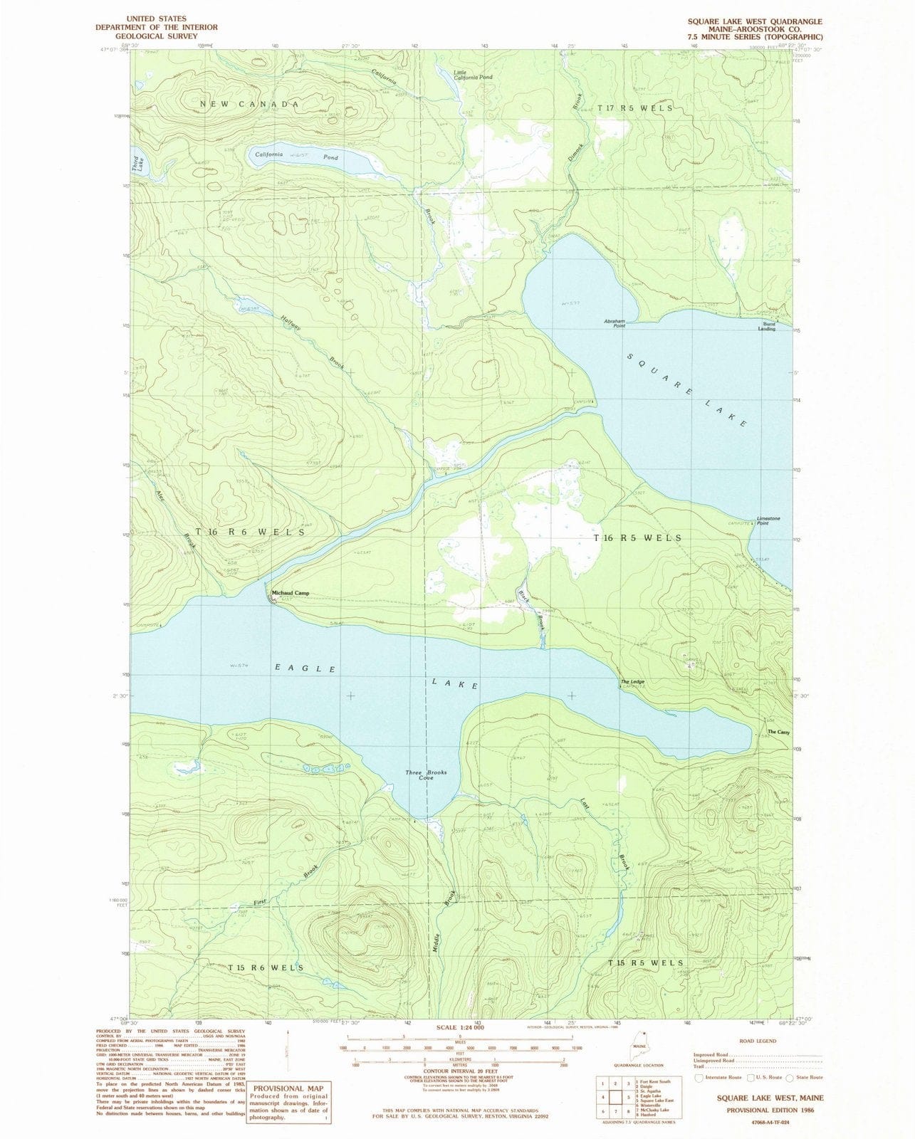1986 Square Lake West, ME - Maine - USGS Topographic Map