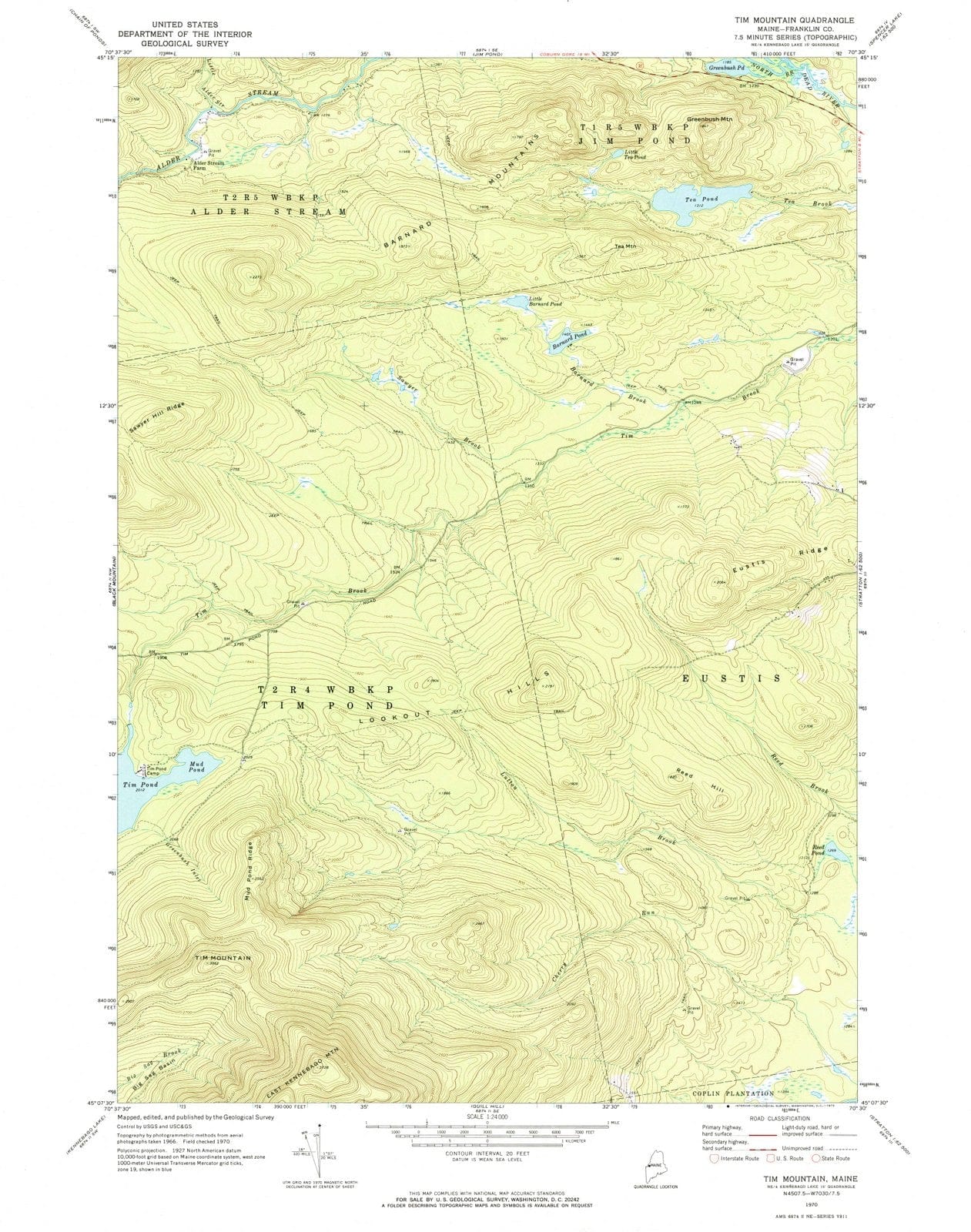1970 Tim Mountain, ME - Maine - USGS Topographic Map