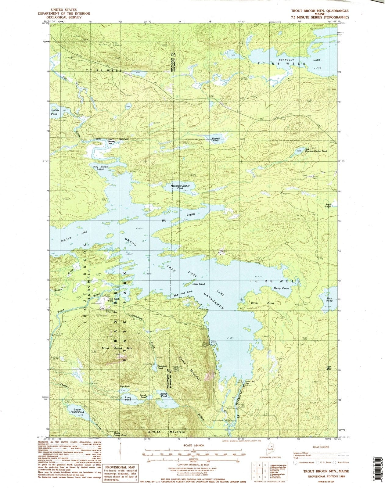 1988 Trout Brook MTN, ME - Maine - USGS Topographic Map