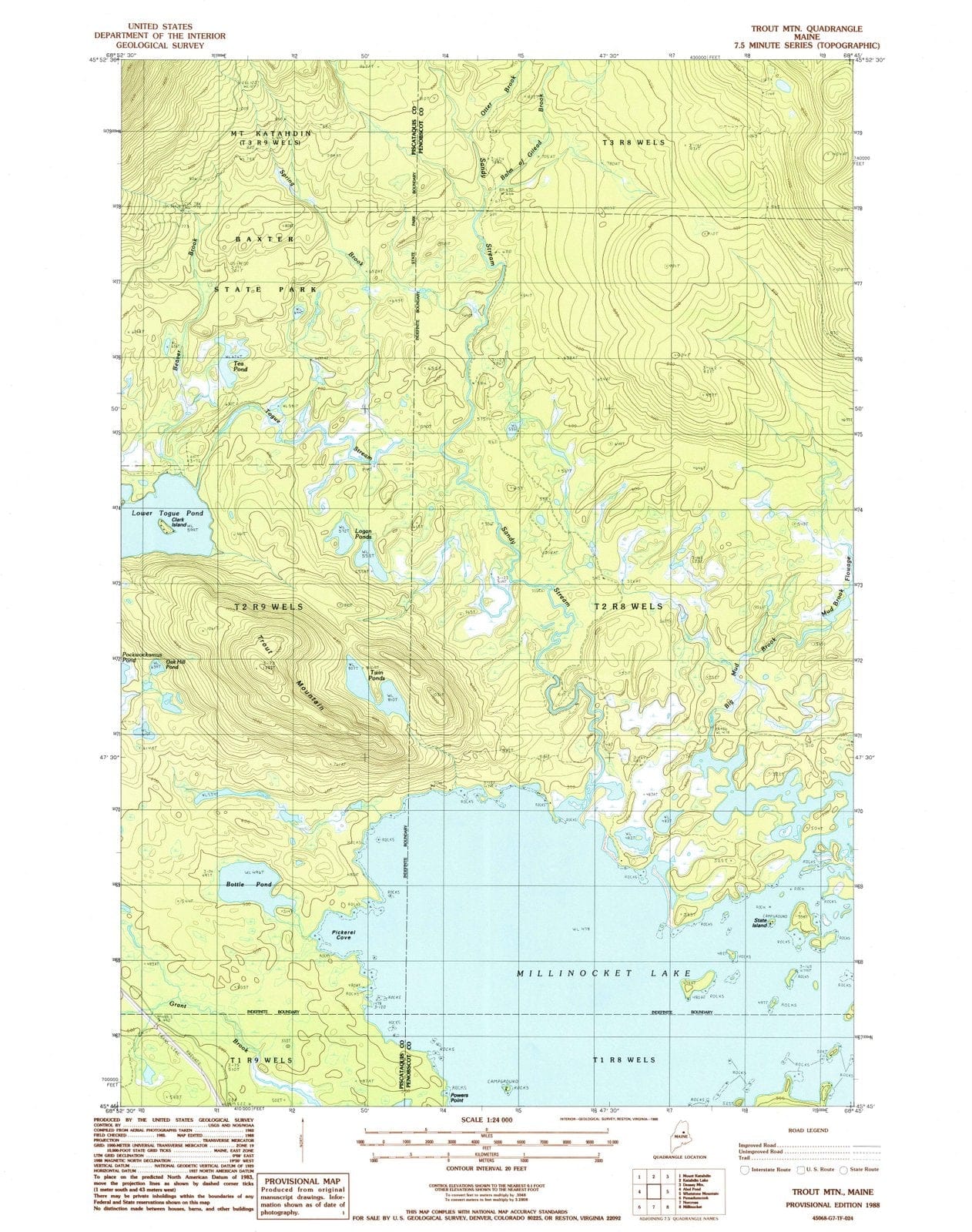 1988 Trout MTN, ME - Maine - USGS Topographic Map