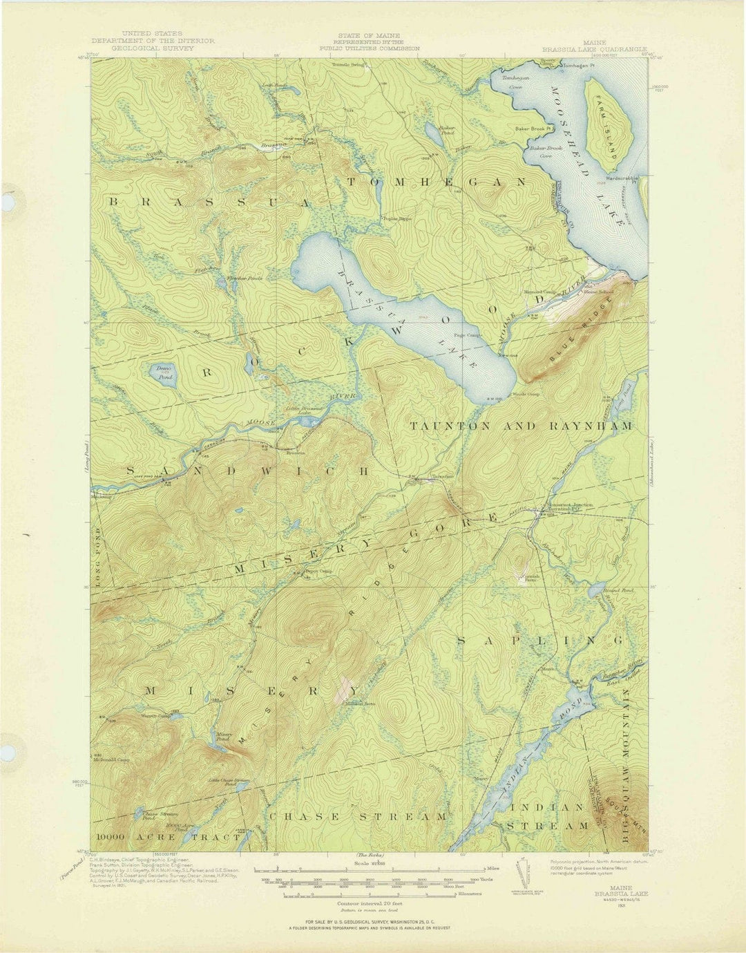 1921 Brassua Lake, ME - Maine - USGS Topographic Map
