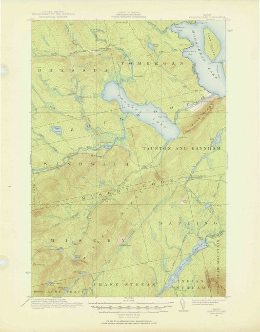 1921 Brassua Lake, ME - Maine - USGS Topographic Map
