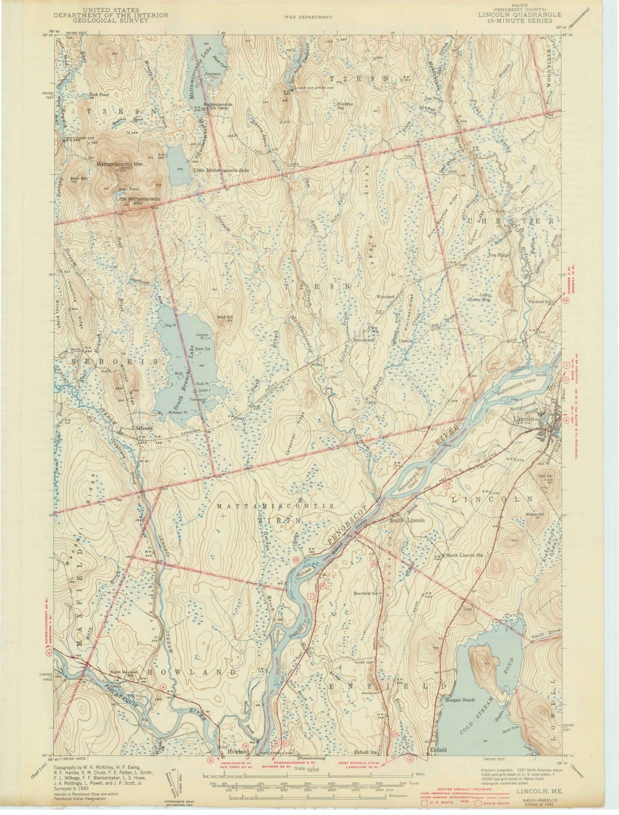 1942 Lincoln, ME - Maine - USGS Topographic Map