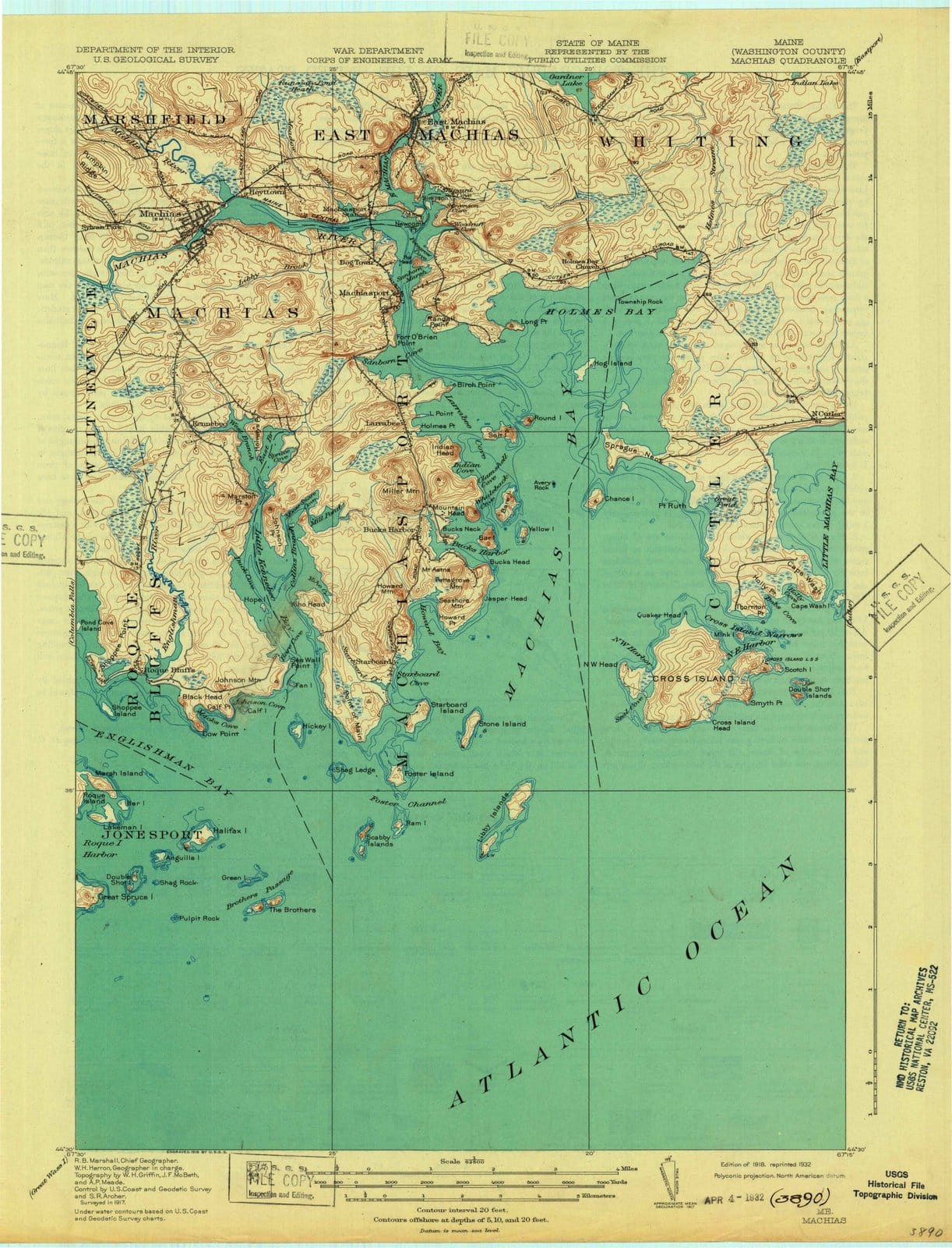 1918 Machias, ME - Maine - USGS Topographic Map
