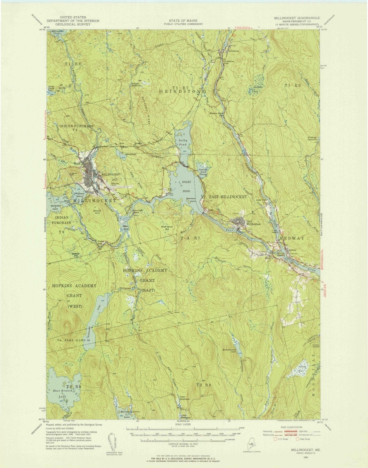 1951 Millinocket, ME - Maine - USGS Topographic Map