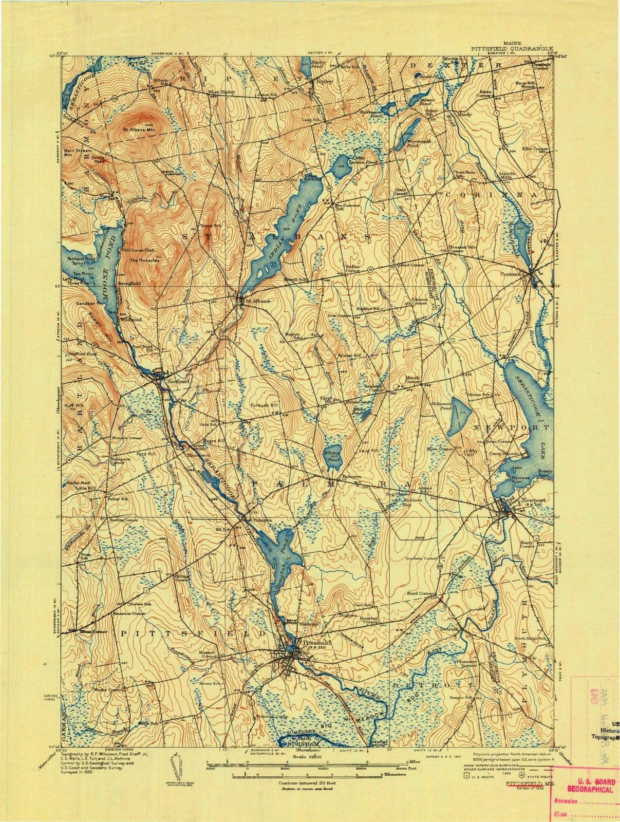 1932 Pittsfield, ME - Maine - USGS Topographic Map