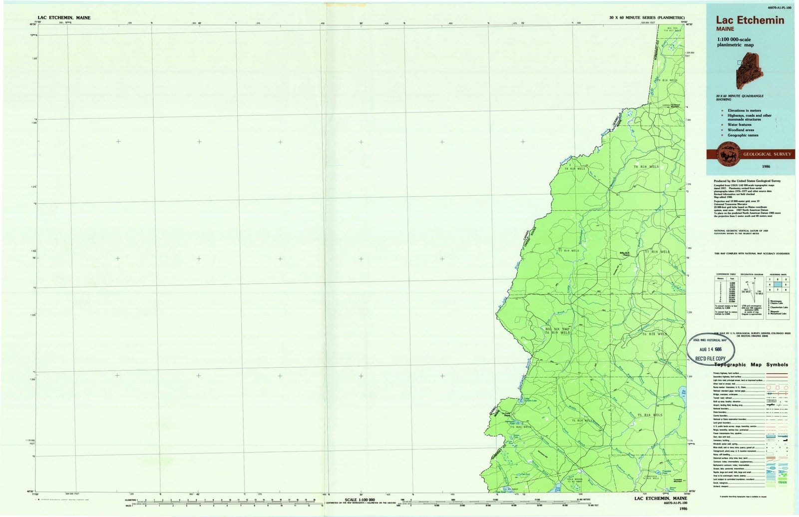 1986 Lac Etchemin, ME - Maine - USGS Topographic Map