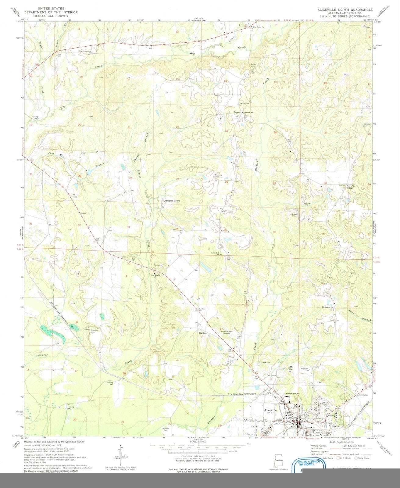 1970 Aliceville North, AL - Alabama - USGS Topographic Map