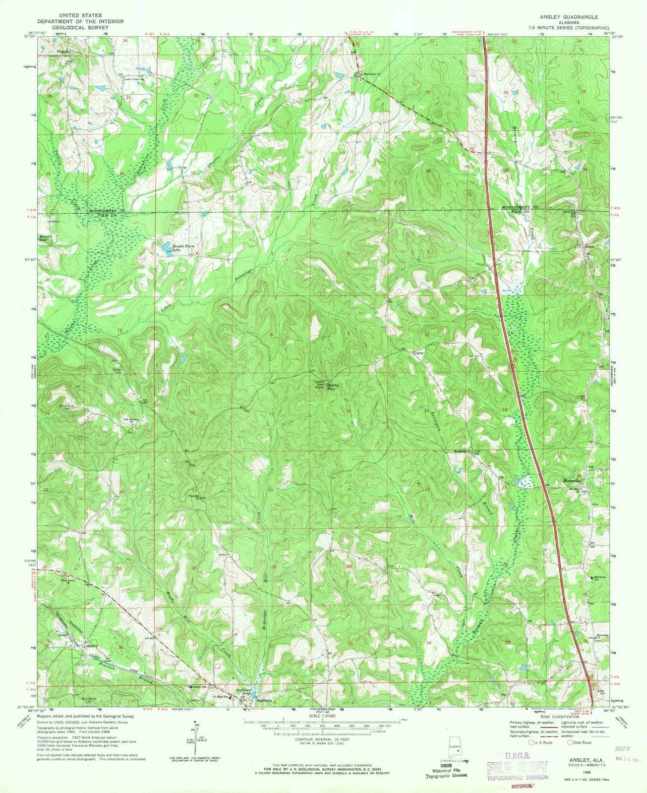 1968 Ansley, AL - Alabama - USGS Topographic Map