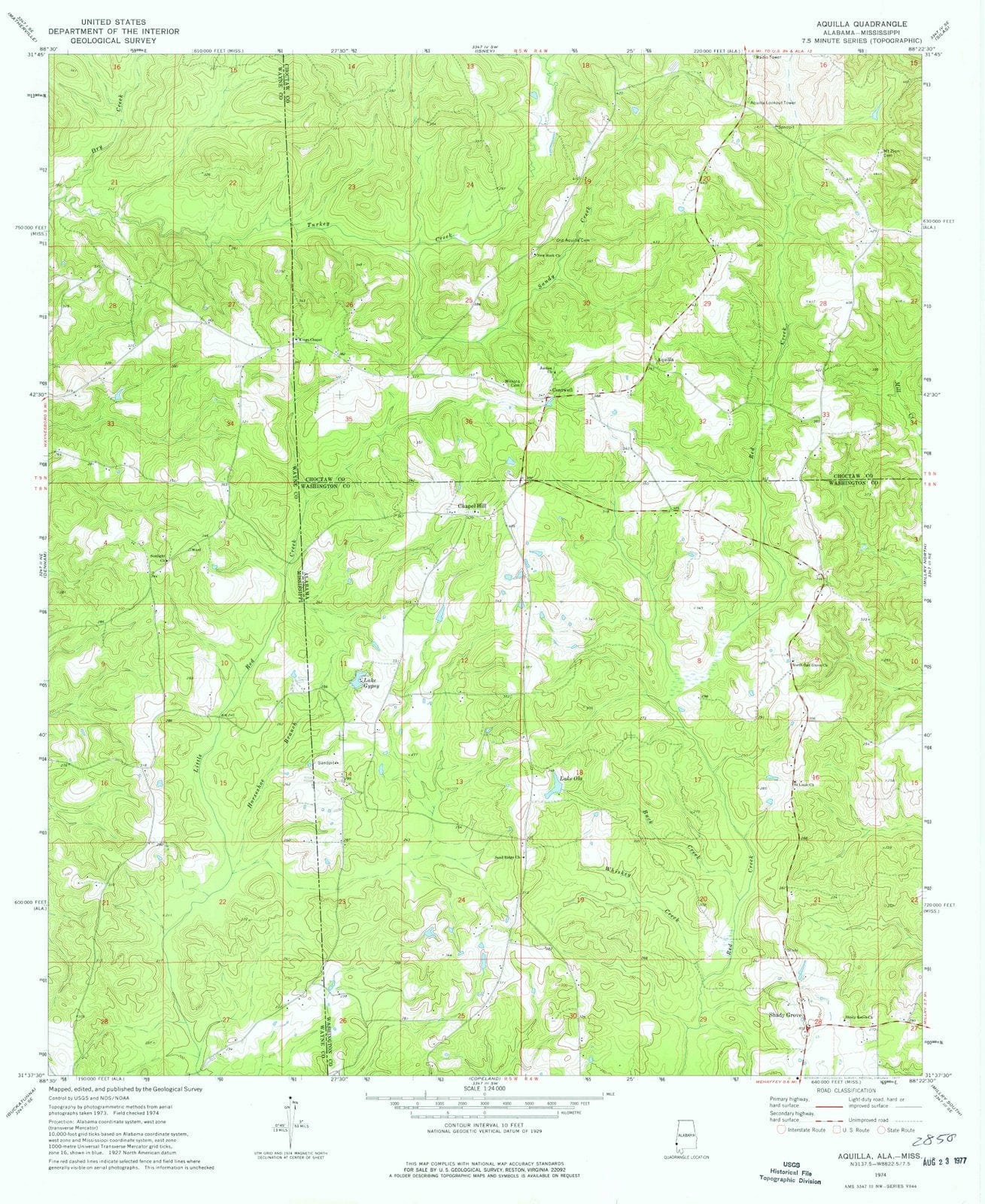 1974 Aquilla, AL - Alabama - USGS Topographic Map