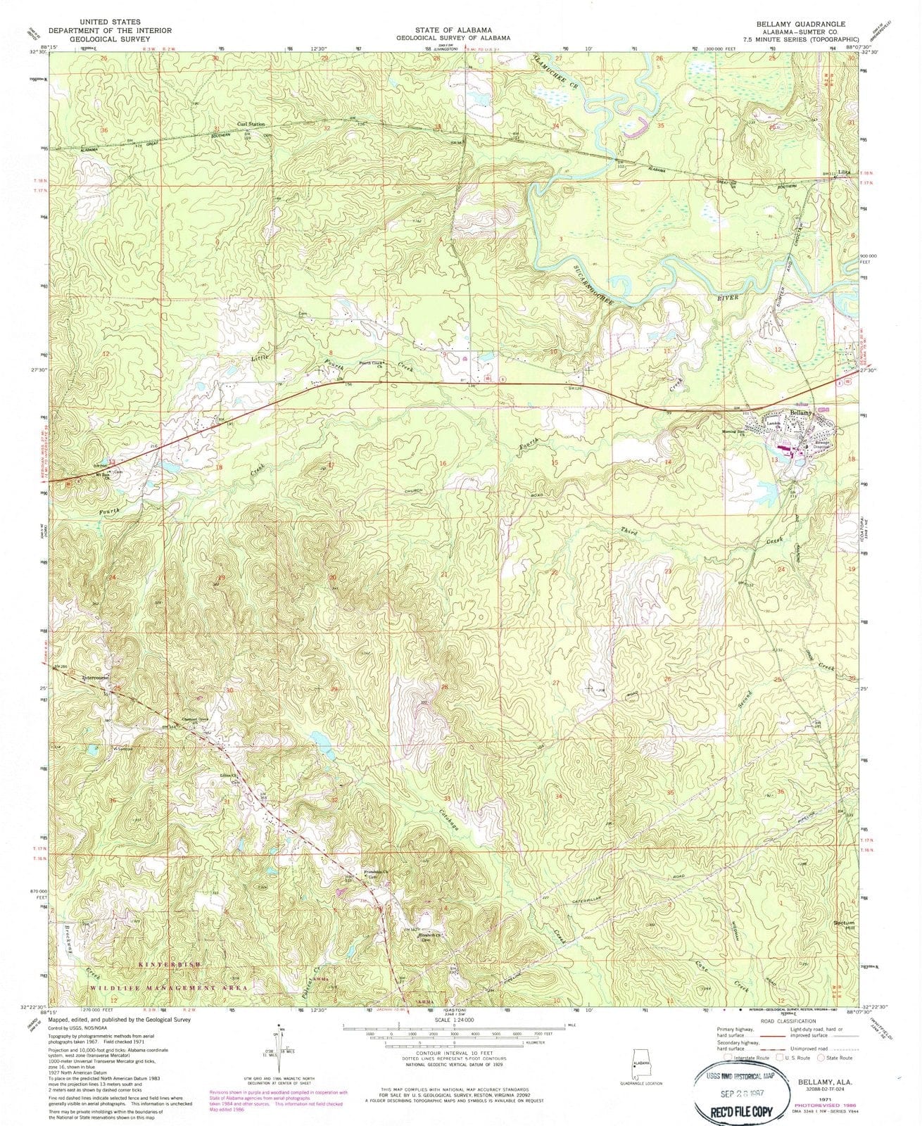 1971 Bellamy, AL - Alabama - USGS Topographic Map