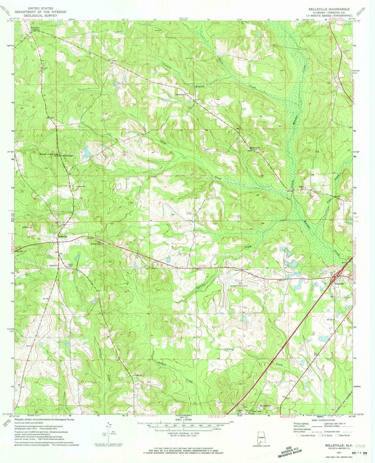 1971 Belleville, AL - Alabama - USGS Topographic Map