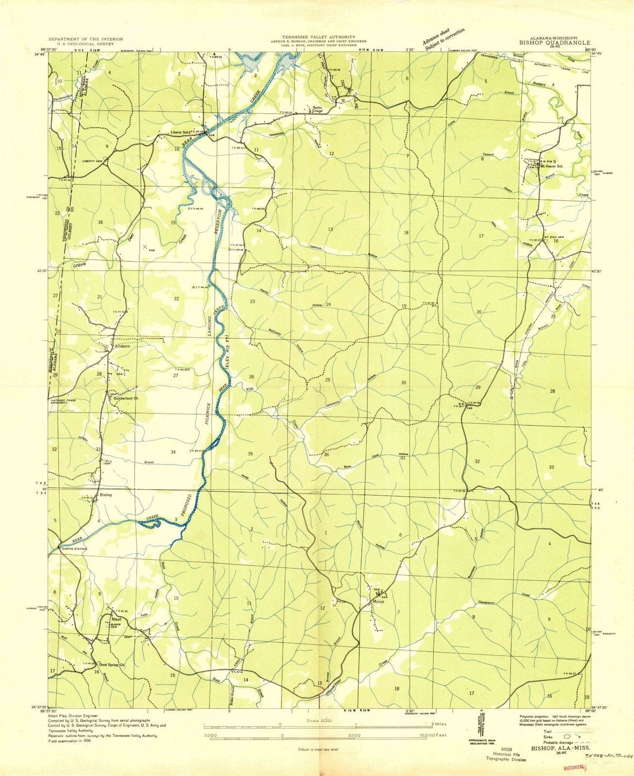 1936 Bishop, AL - Alabama - USGS Topographic Map
