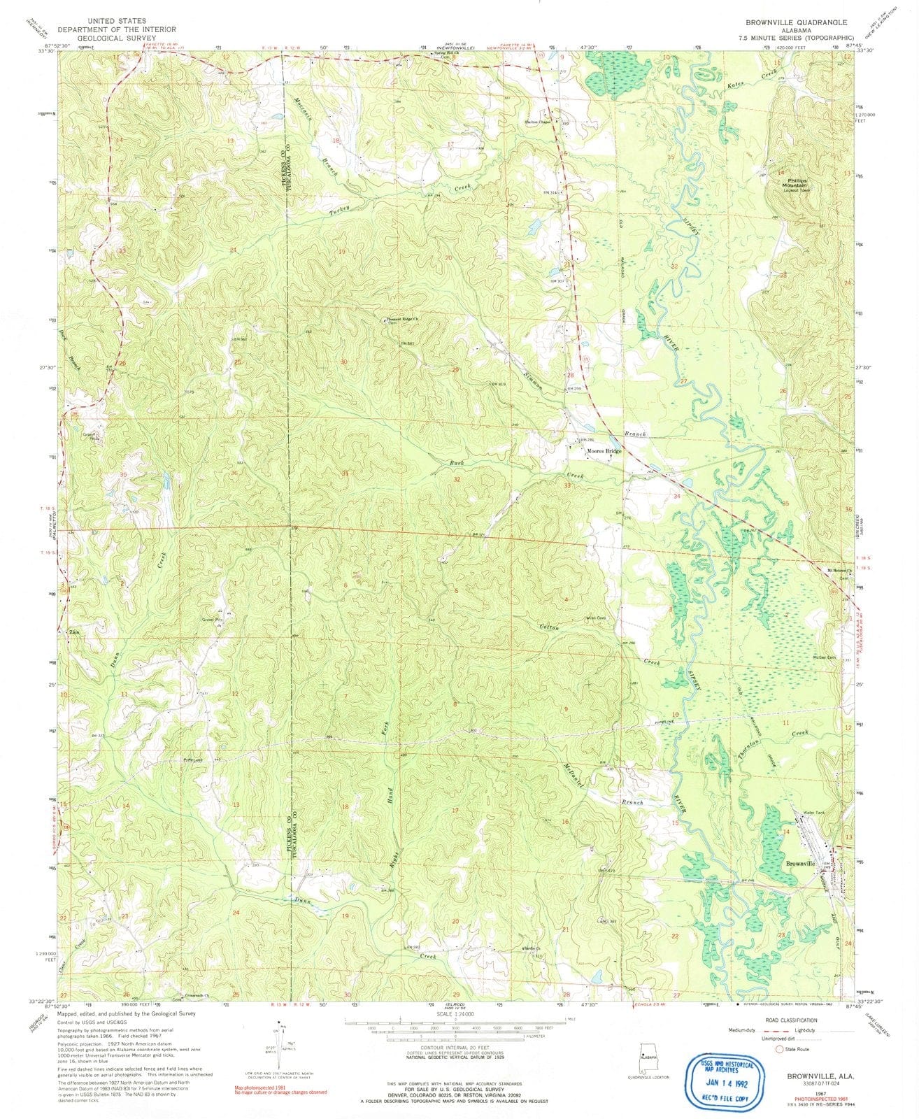 1967 Brownville, AL - Alabama - USGS Topographic Map