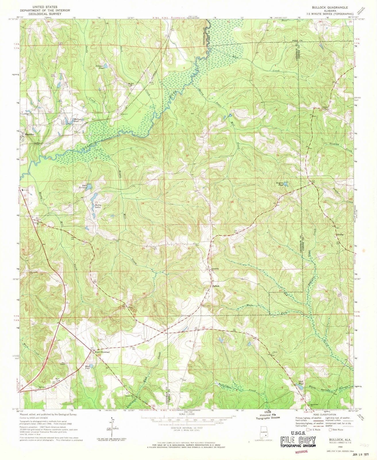 1968 Bullock, AL - Alabama - USGS Topographic Map