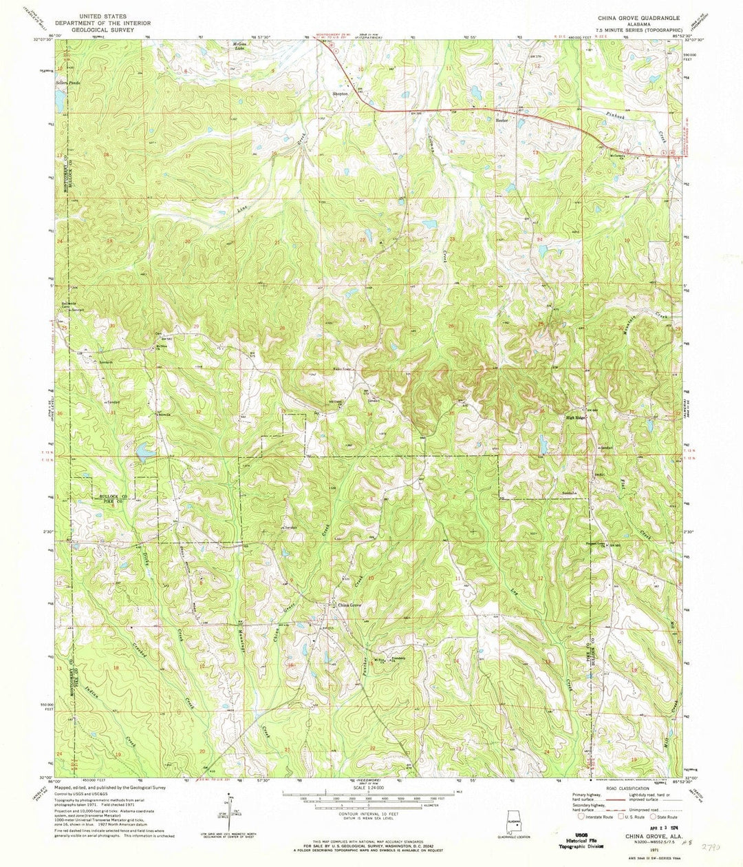 1971 China Grove, AL - Alabama - USGS Topographic Map