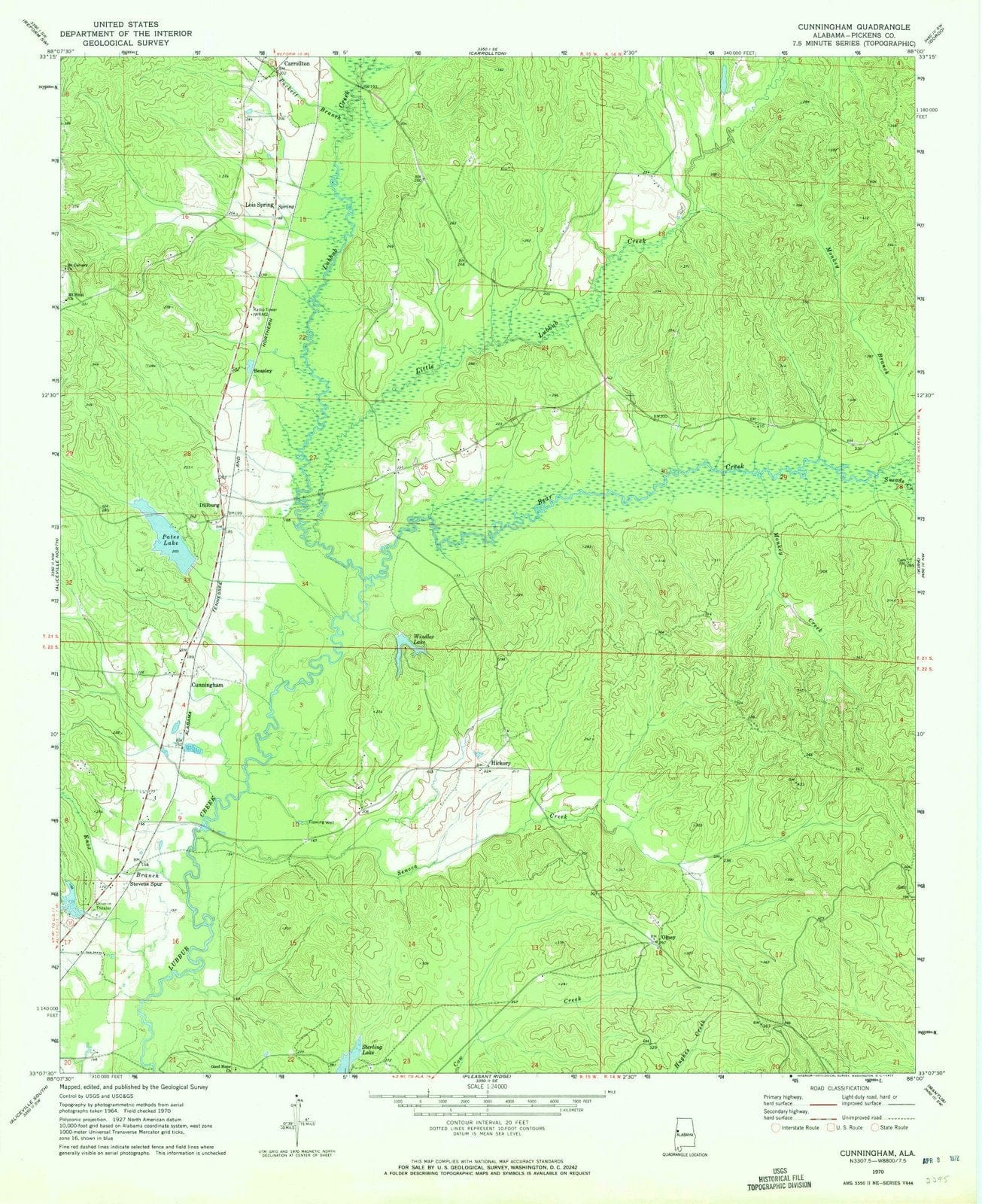 1970 Cunningham, AL - Alabama - USGS Topographic Map