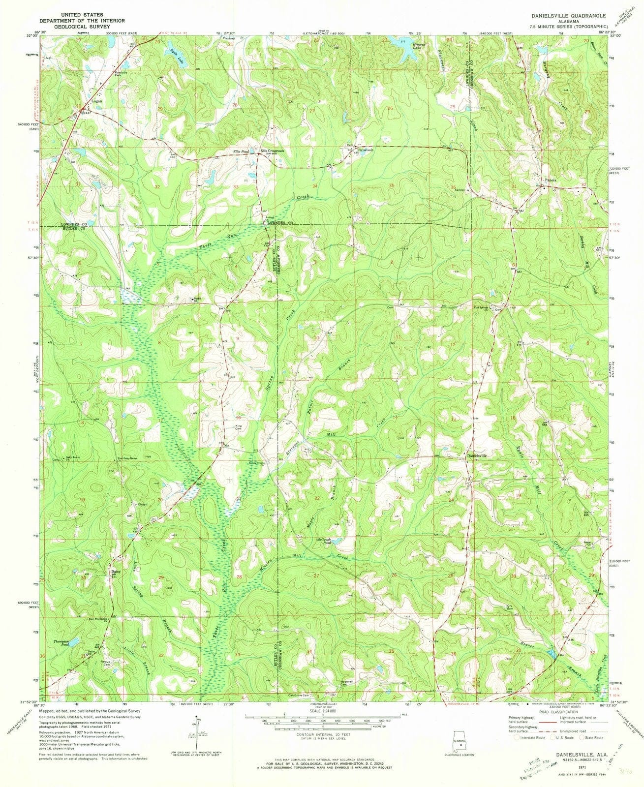 1971 Danielsville, AL - Alabama - USGS Topographic Map